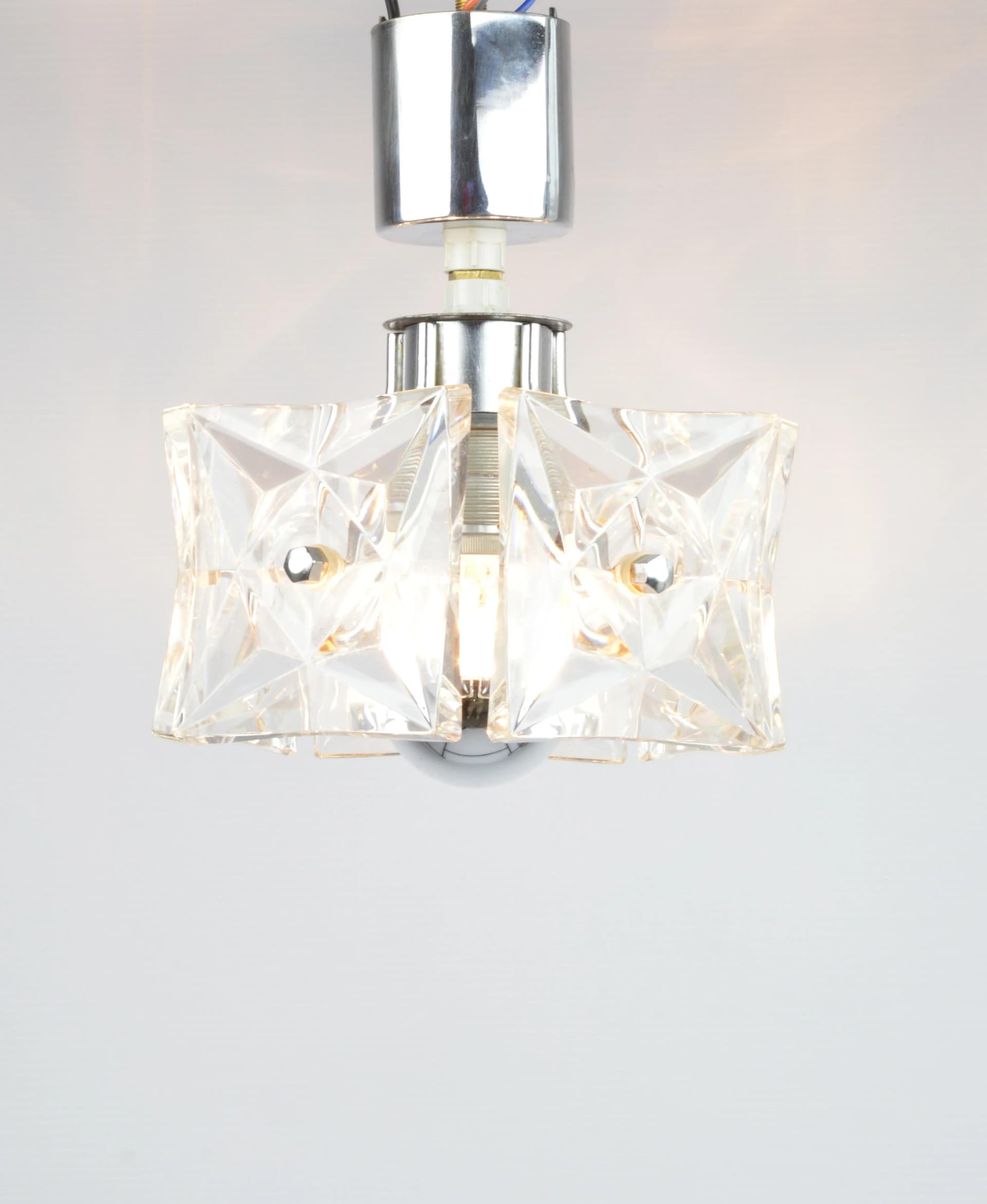 Lampa sufitowa Kinkeldey, srebrny metal, szkło, Niemcy, lata 70. - 86883