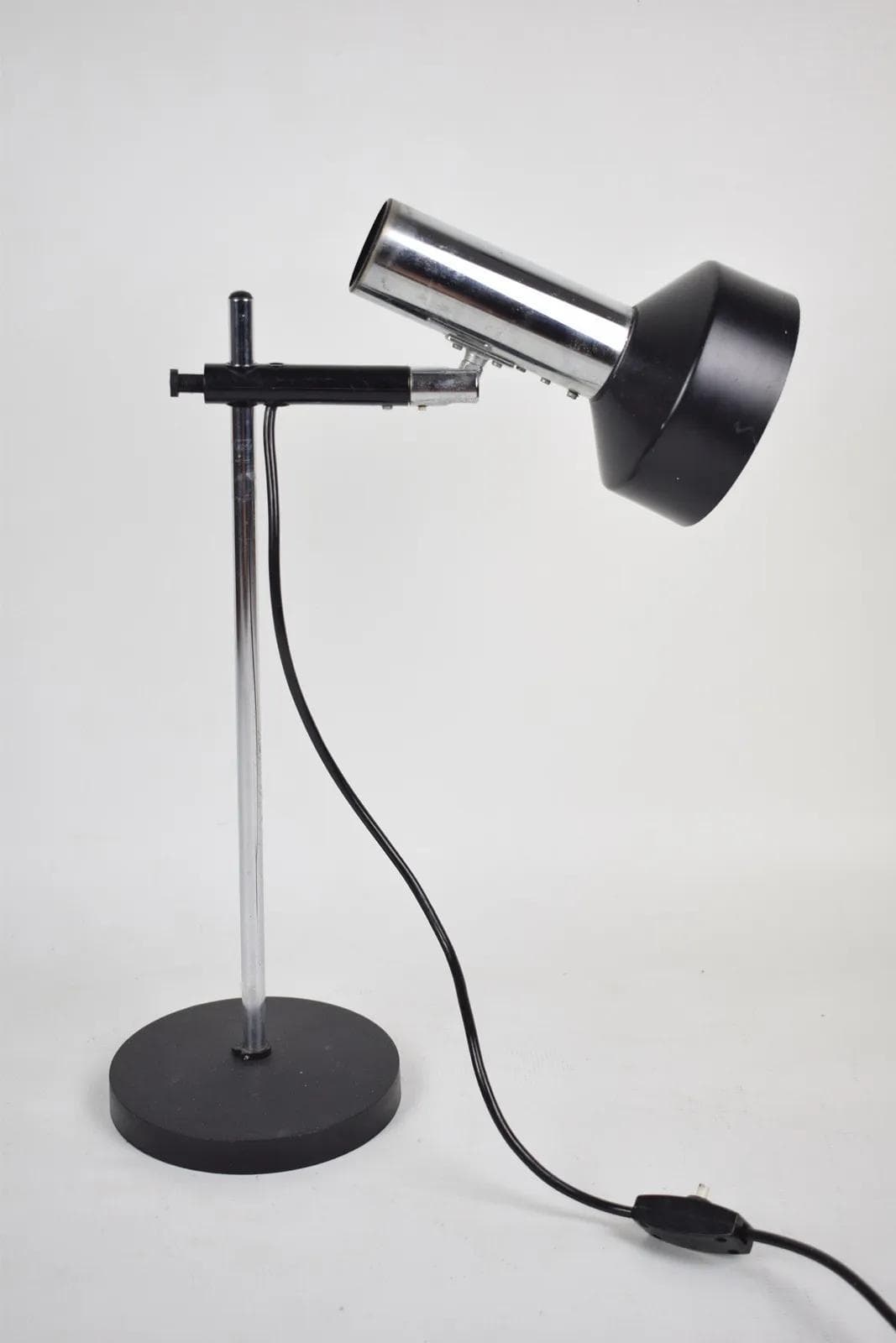 Lampa biurkowa, Koch & Lowy OMI DGBM, metal czarny, chrom, proj. O. Meintzer, Szwajcaria, lata 70. - 86873