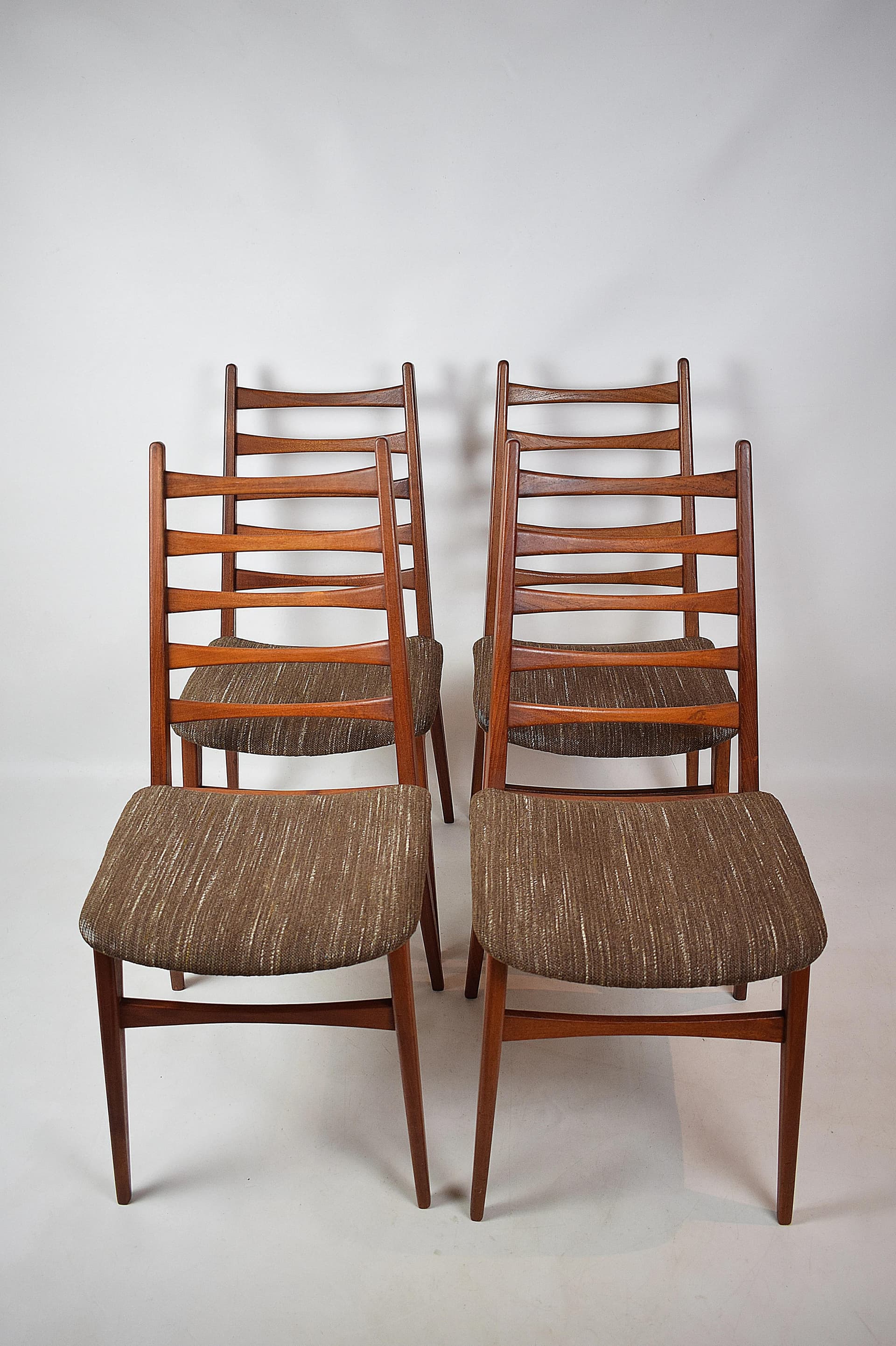 Komplet krzeseł, teak brązowy jasny, wełna beżowa, Benze Sitzmöbel, Niemcy, lata 50. - 86863