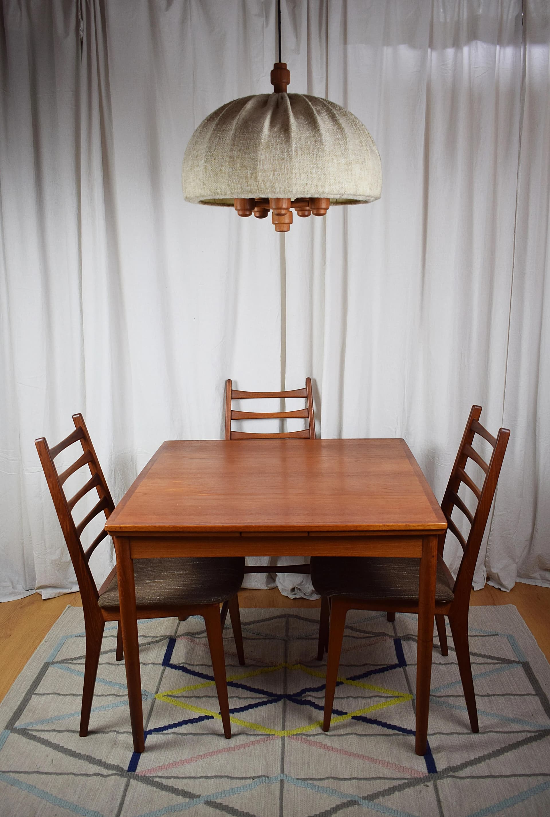 Komplet krzeseł, teak brązowy jasny, wełna beżowa, Benze Sitzmöbel, Niemcy, lata 50. - 86860