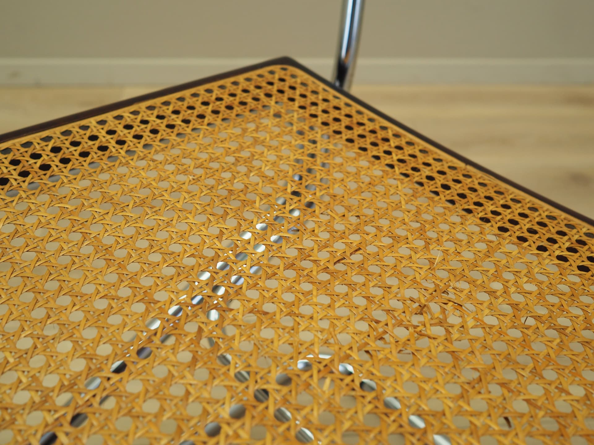 Para krzeseł Bauhaus, rattan brązowy, buk ciemny brąz, stal chromowana, Włochy, lata 60. - 83323