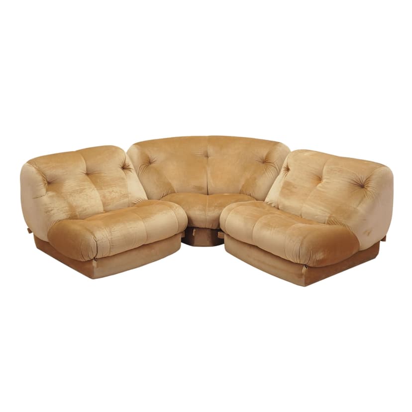 Sofa modułowa, velvet złoty, proj. R. Maturi, Mimo Padova, Włochy, lata 70.