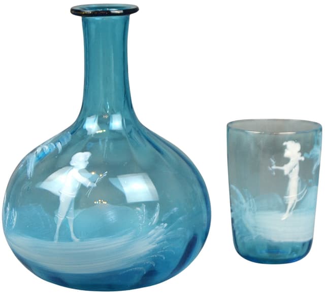 Zestaw karafka i szklanka, Mary Gregory, niebieski, szkło, Czechy, XIX w. - WYMIARY