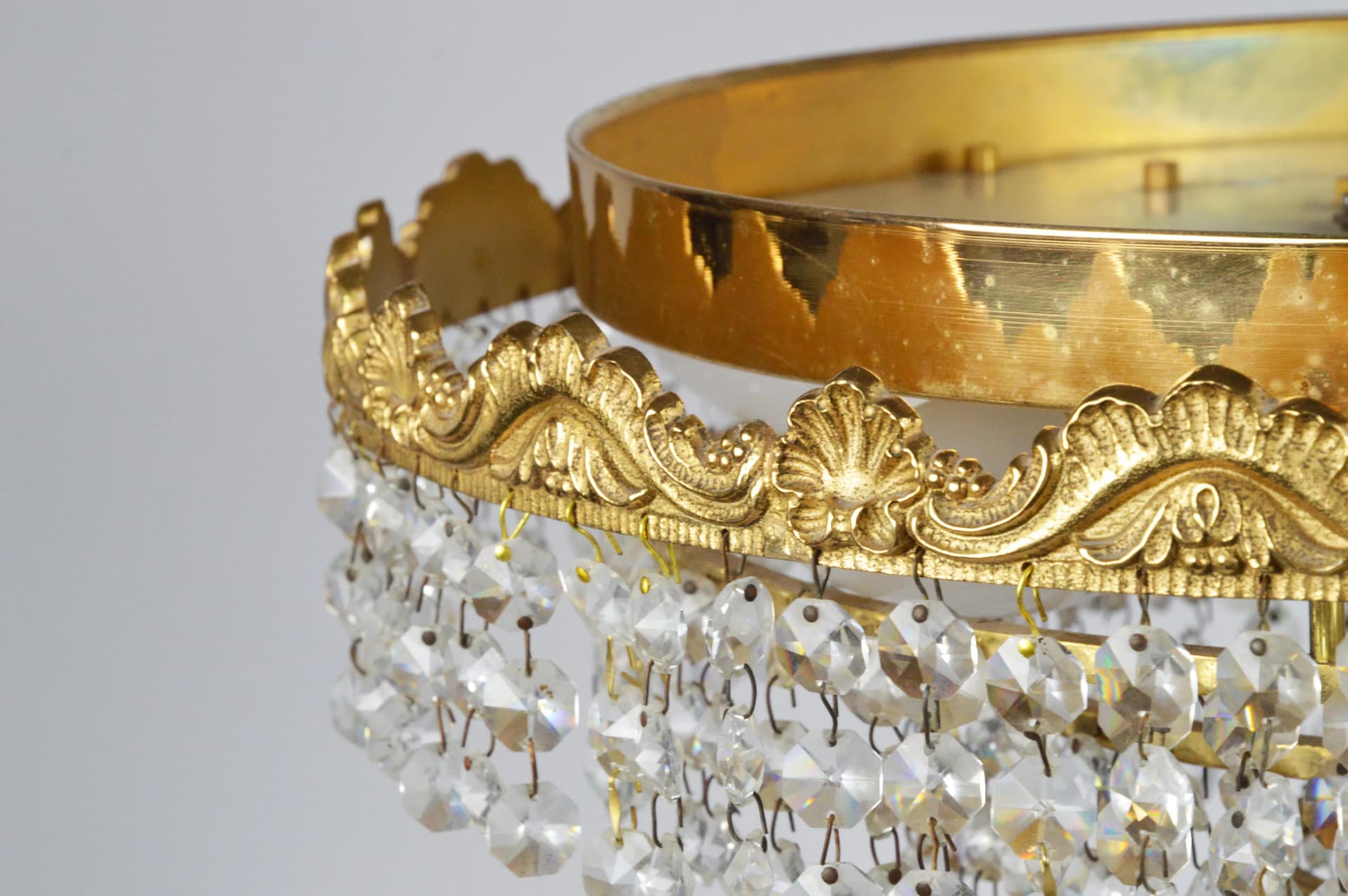 Żyrandol, złoty, mosiądz, szkło, Polska, lata 70. - 86838