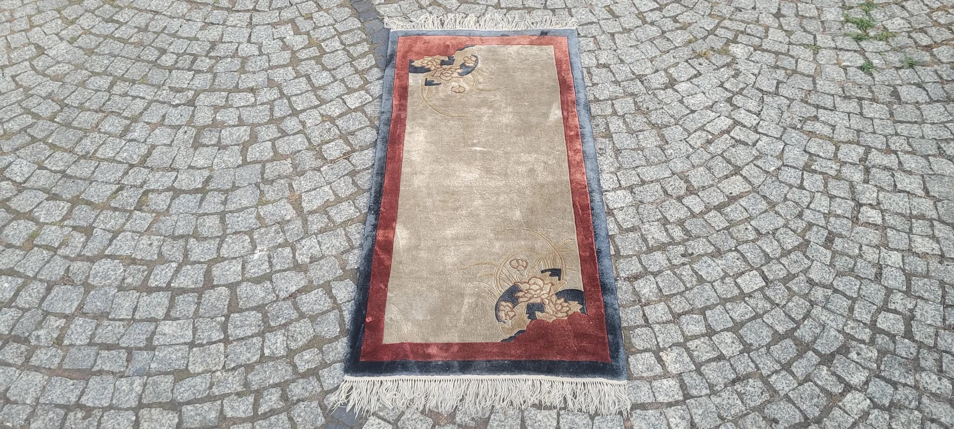 Dywan Art déco 62x140 cm, beżowy, jedwab, Chiny, początek XX w. - 89086