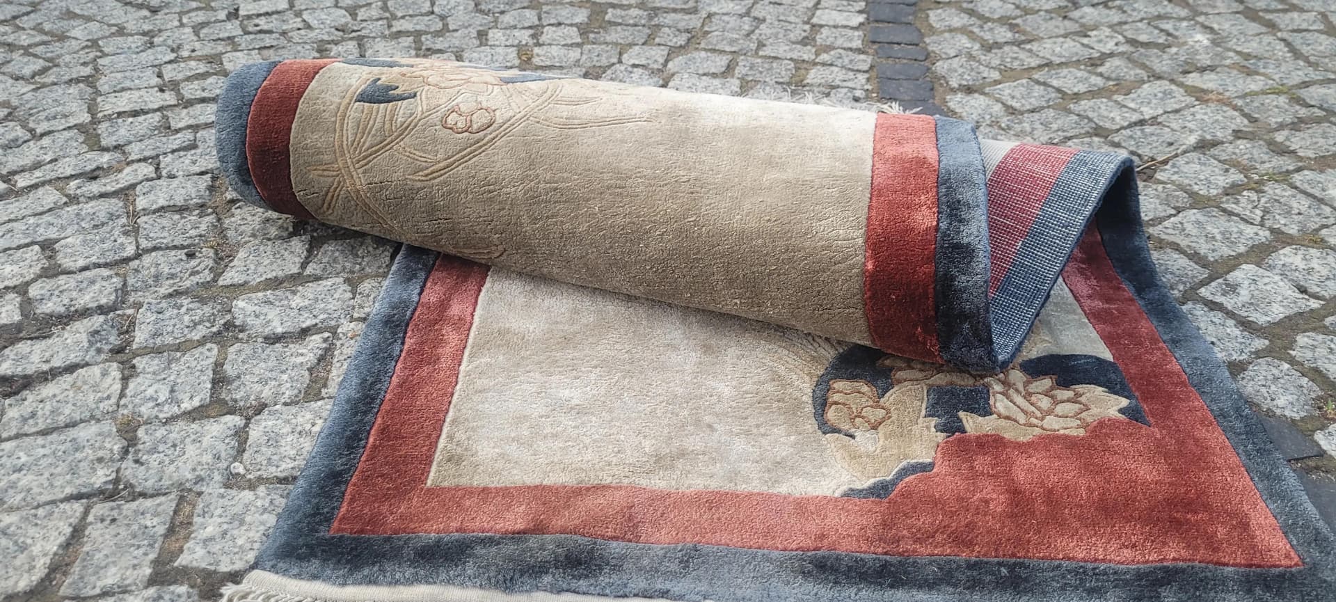 Dywan Art déco 62x140 cm, beżowy, jedwab, Chiny, początek XX w. - 89084