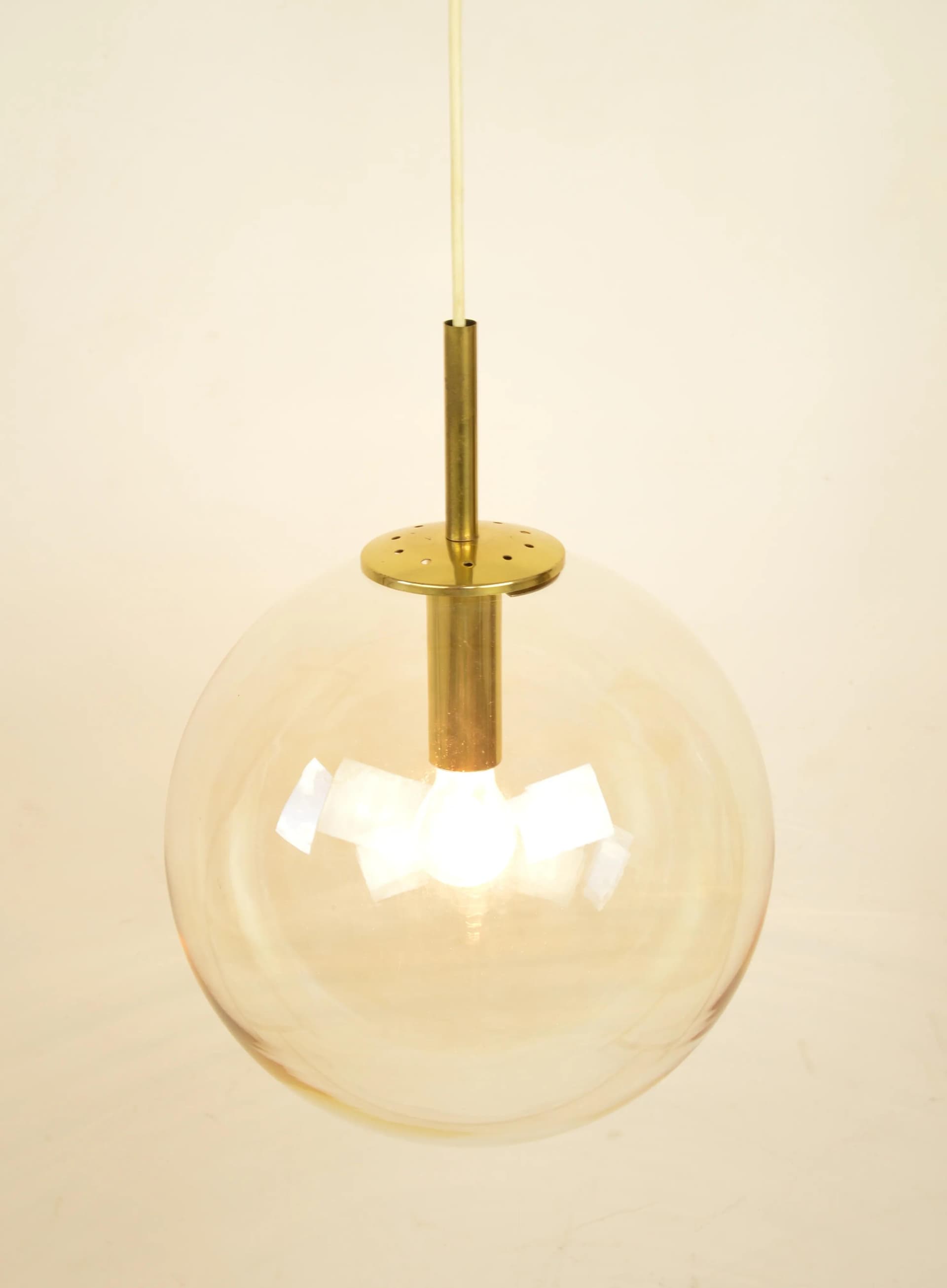 Pendant lamp, golden glass, Poland, 1970s. - 86825