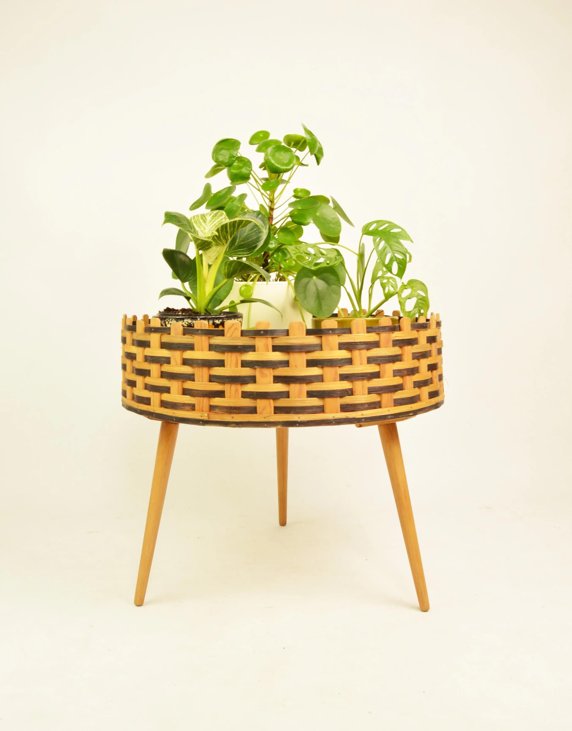 Plant Stand, brown rattan, Poland, 1970s. - 86819