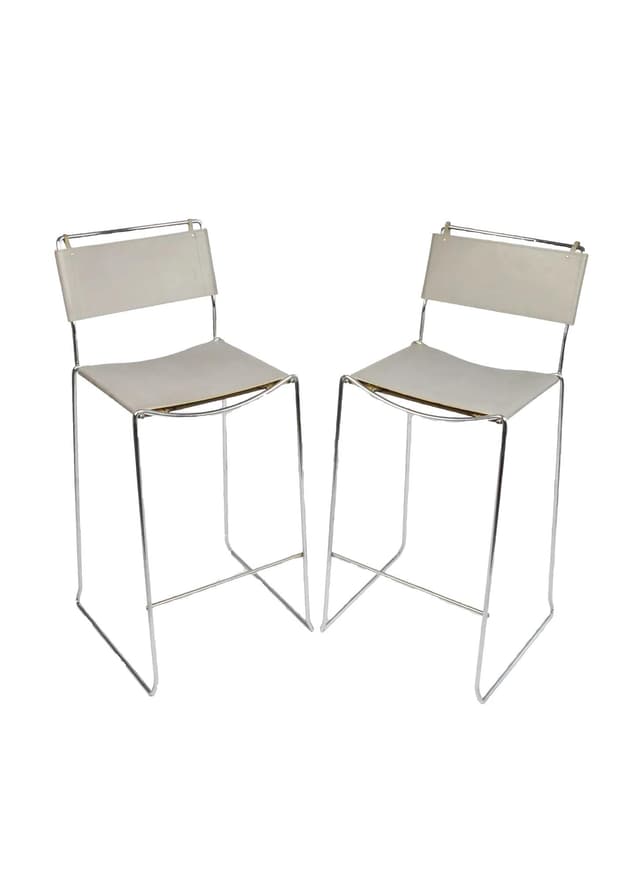 Pair of bar stools, grey leather, chrome steel, by G. Belotti, Alias, Italy, 1970s. - DIMENSION