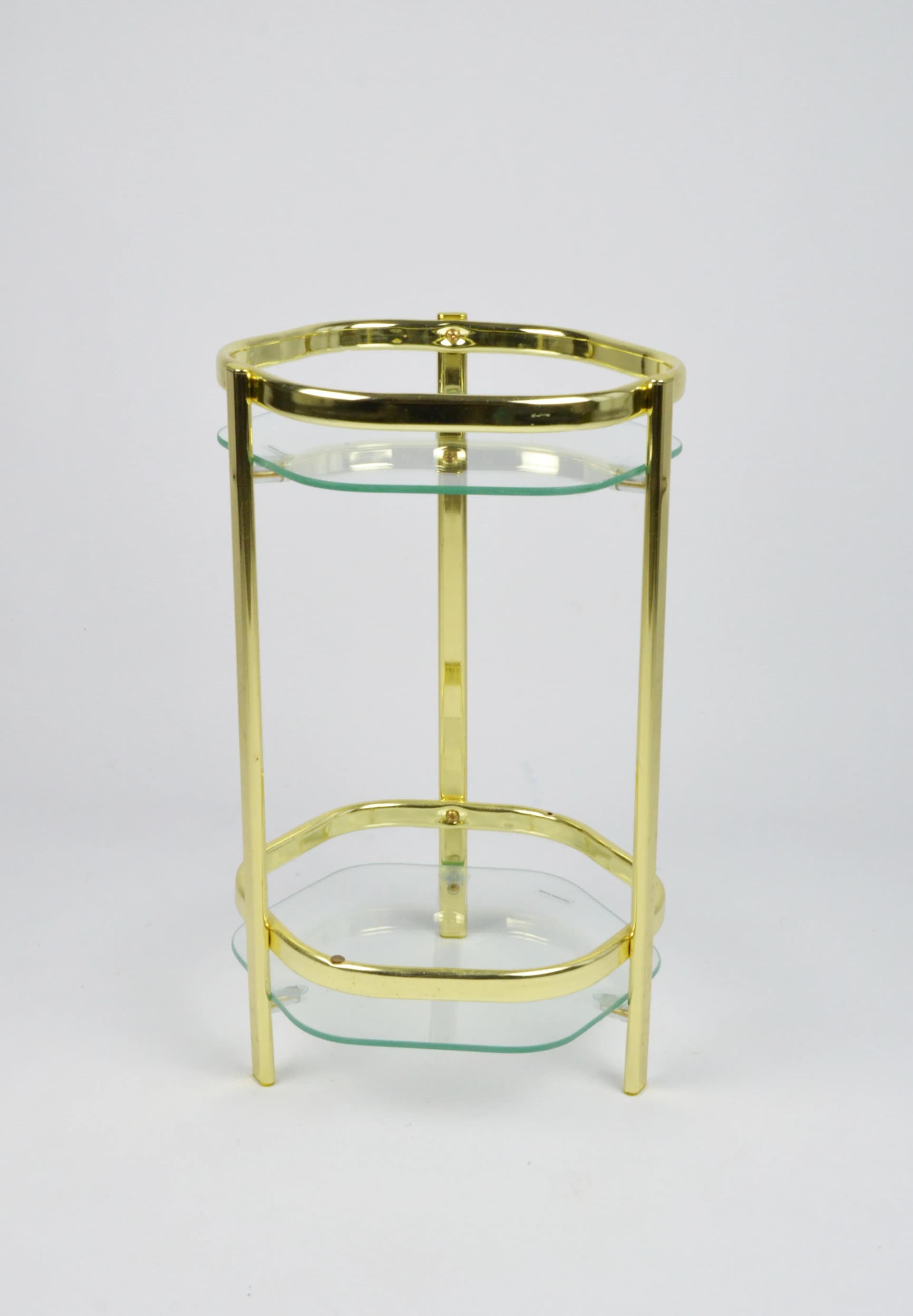 Stolik pomocniczy, złoty metal, szkło przezroczyste, Polska, lata 80. - 86786