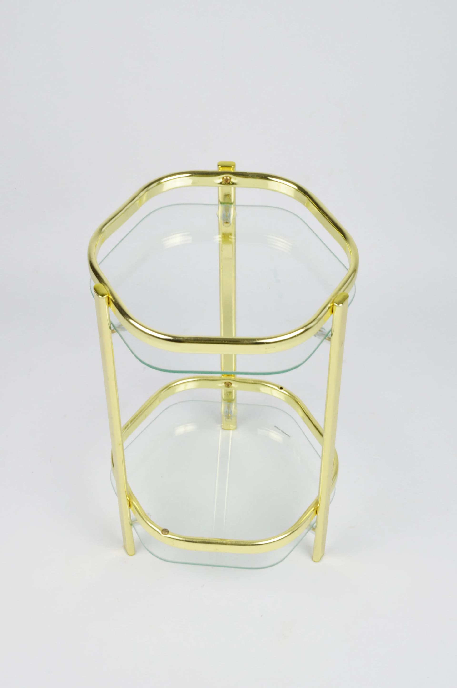 Stolik pomocniczy, złoty metal, szkło przezroczyste, Polska, lata 80. - 86785