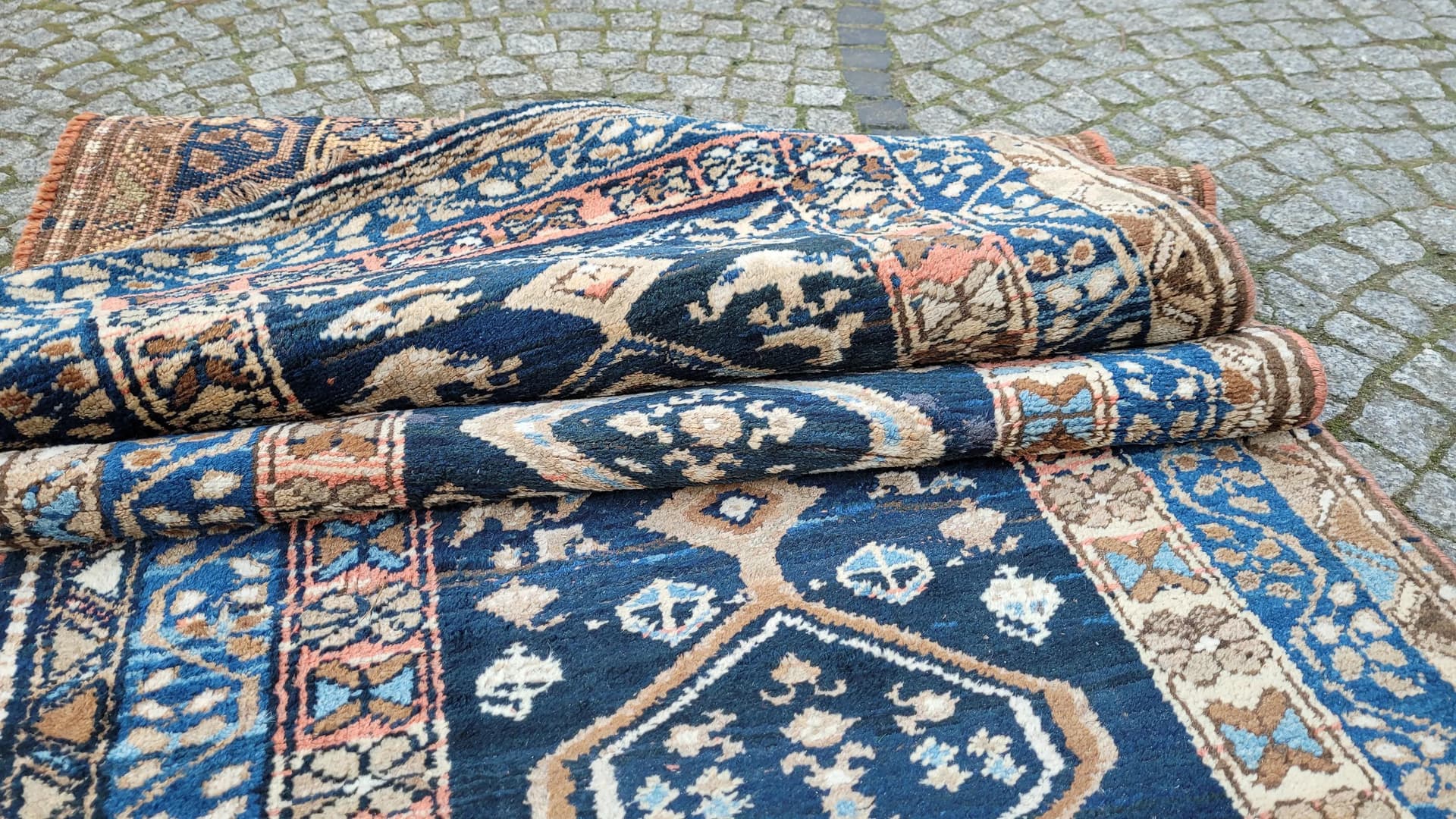 Chodnik Kaszkaj 108x375 cm, granatowy, wełna, Iran, lata 60. - 89064