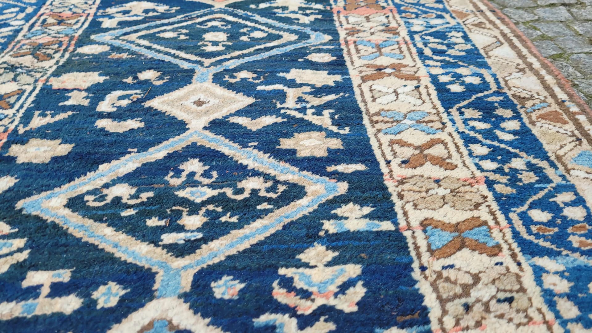 Chodnik Kaszkaj 108x375 cm, granatowy, wełna, Iran, lata 60. - 89061