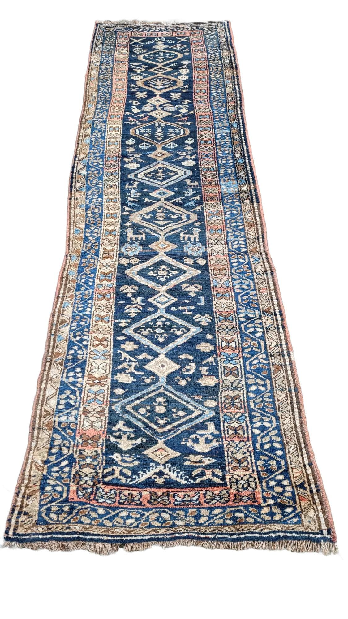 Chodnik Kaszkaj 108x375 cm, granatowy, wełna, Iran, lata 60.