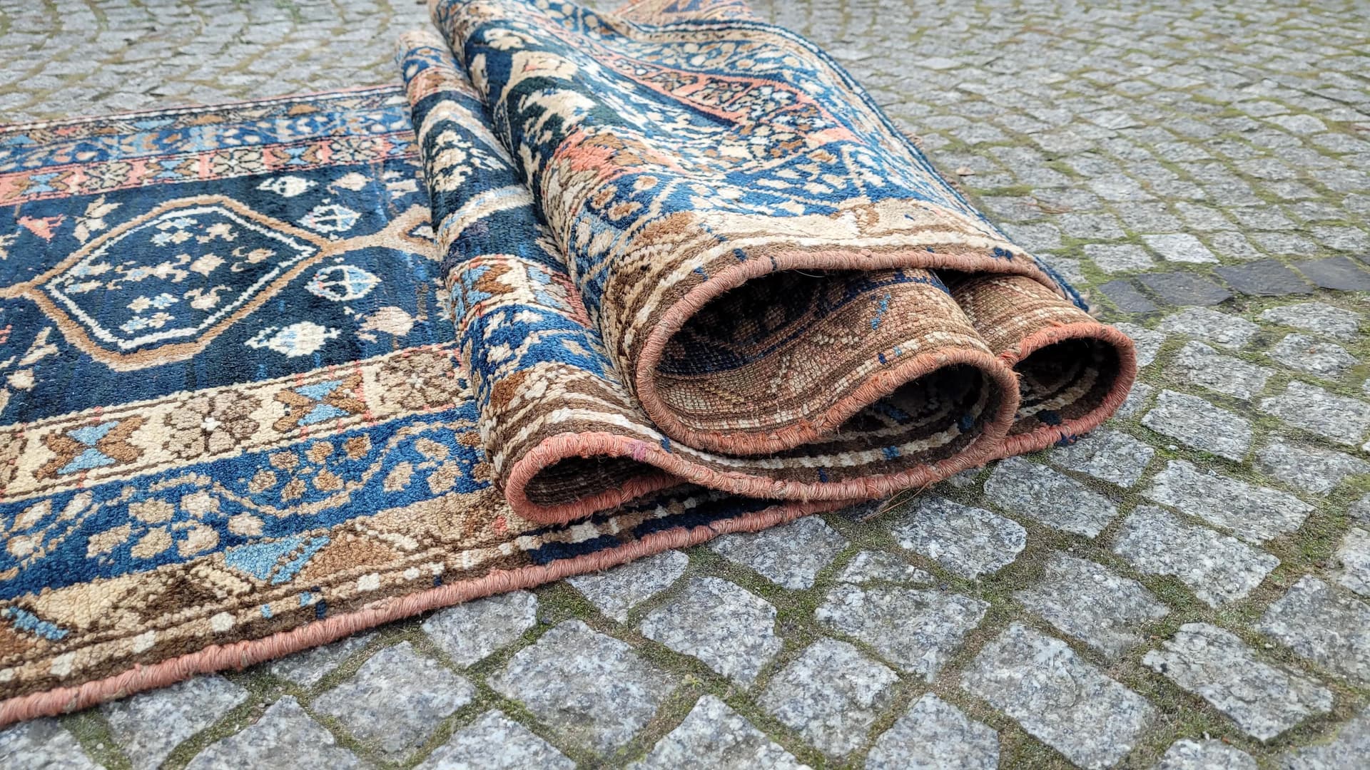 Chodnik Kaszkaj 108x375 cm, granatowy, wełna, Iran, lata 60. - 89068