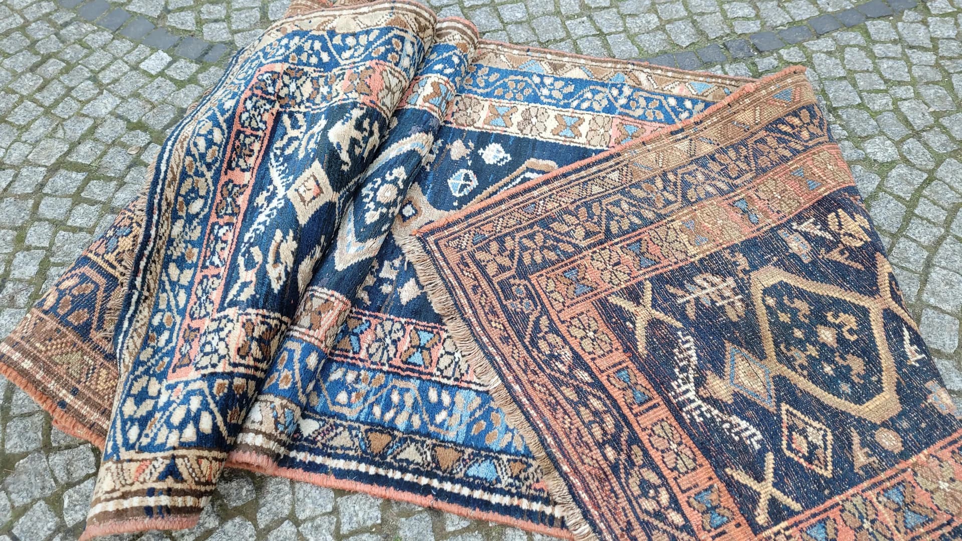 Chodnik Kaszkaj 108x375 cm, granatowy, wełna, Iran, lata 60. - 89069