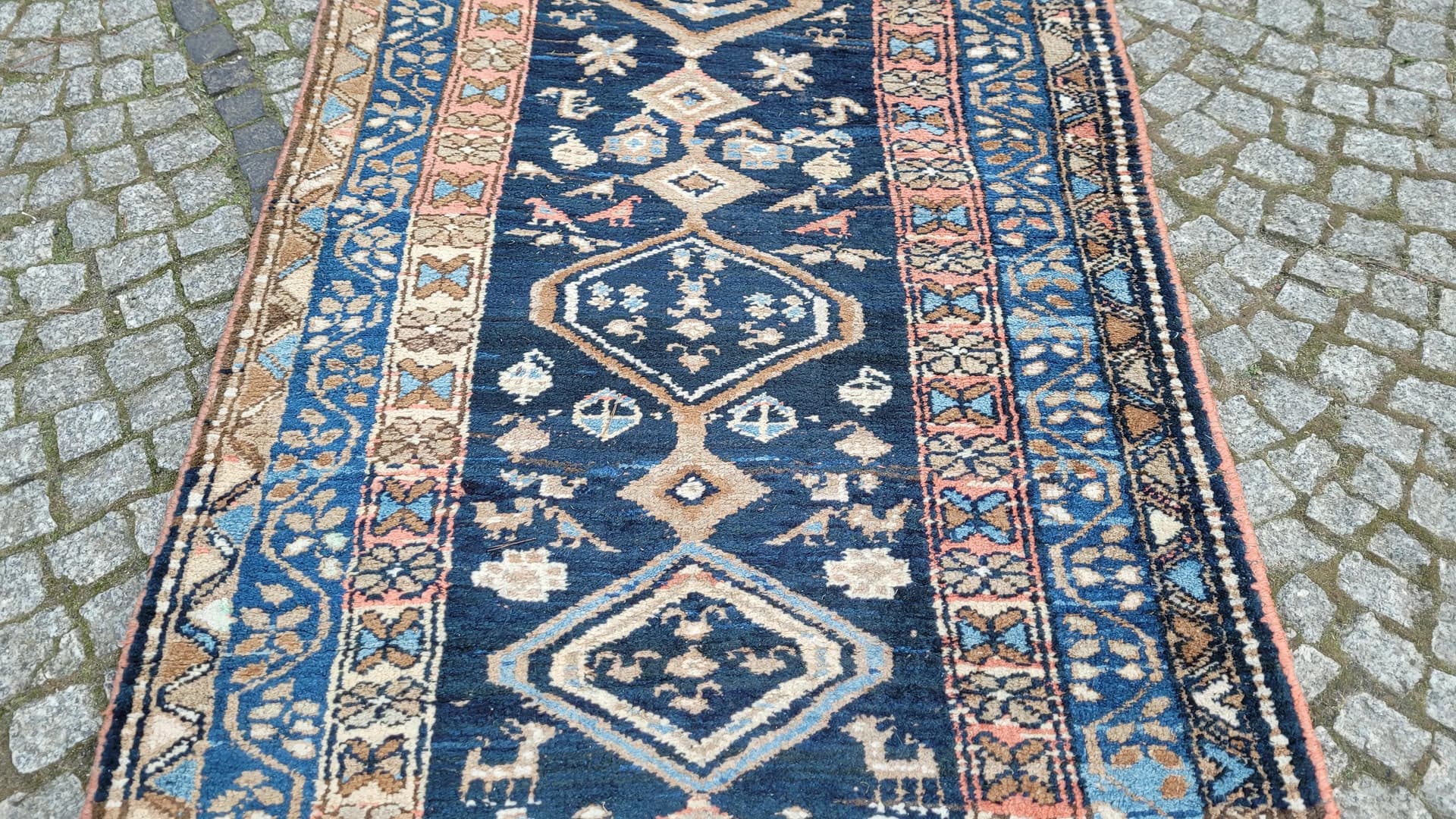 Chodnik Kaszkaj 108x375 cm, granatowy, wełna, Iran, lata 60. - 89066