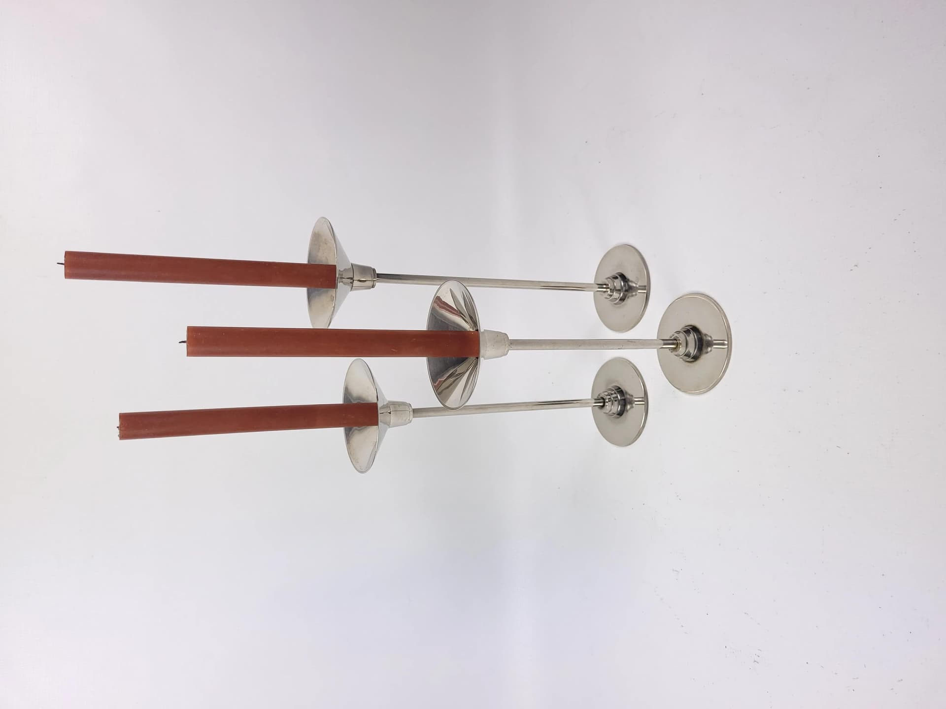 Komplet trzech świeczników modernistycznych, metal szary, Polska, lata 70. - 86765