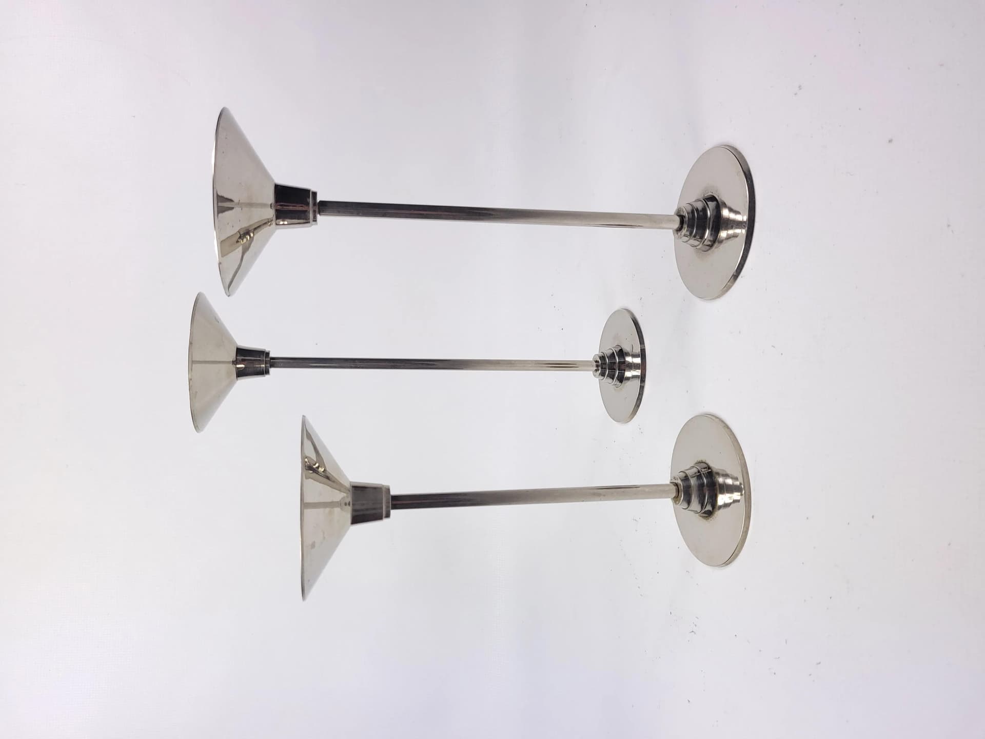 Komplet trzech świeczników modernistycznych, metal szary, Polska, lata 70. - 86762