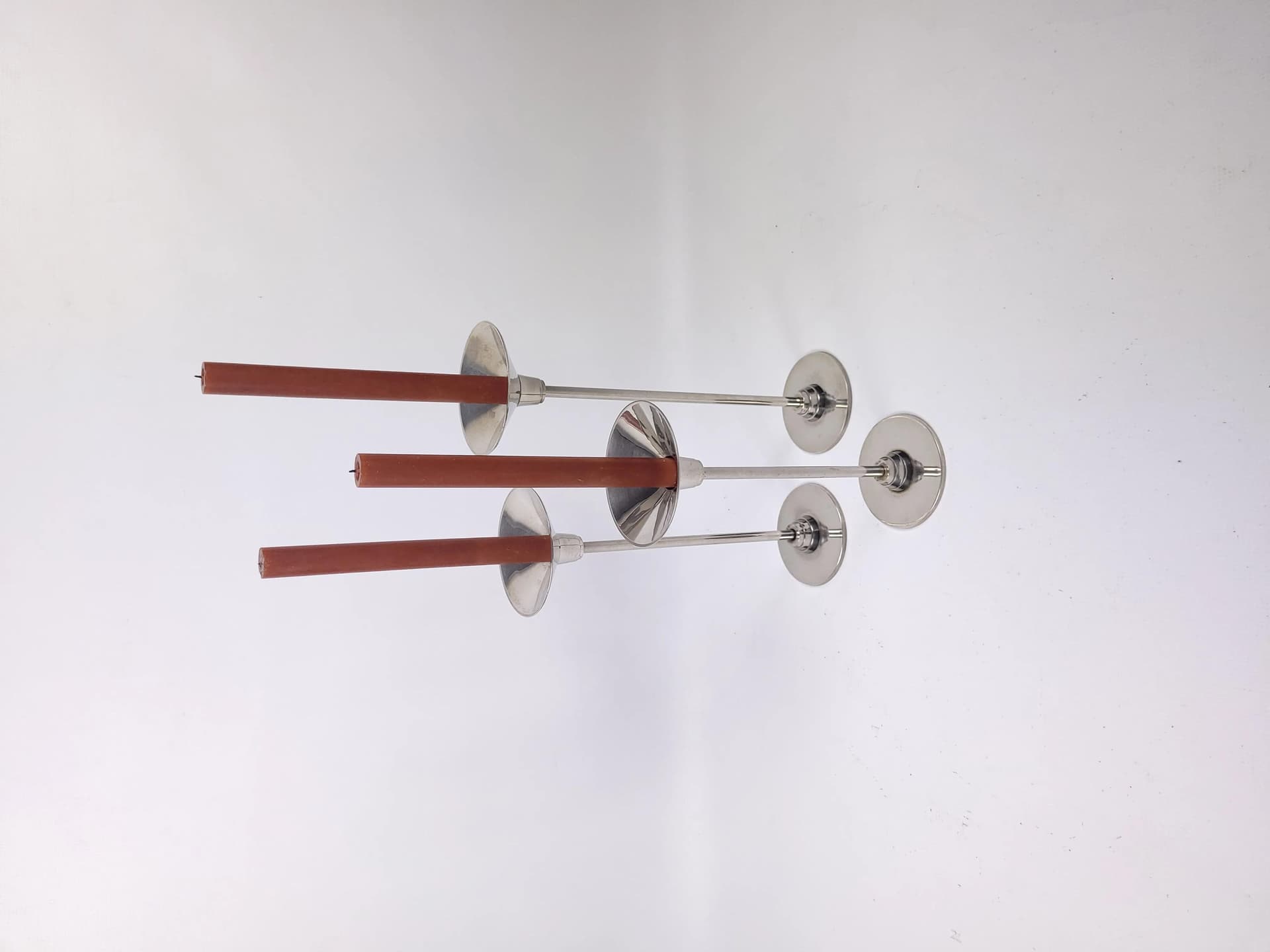 Komplet trzech świeczników modernistycznych, metal szary, Polska, lata 70. - 86766