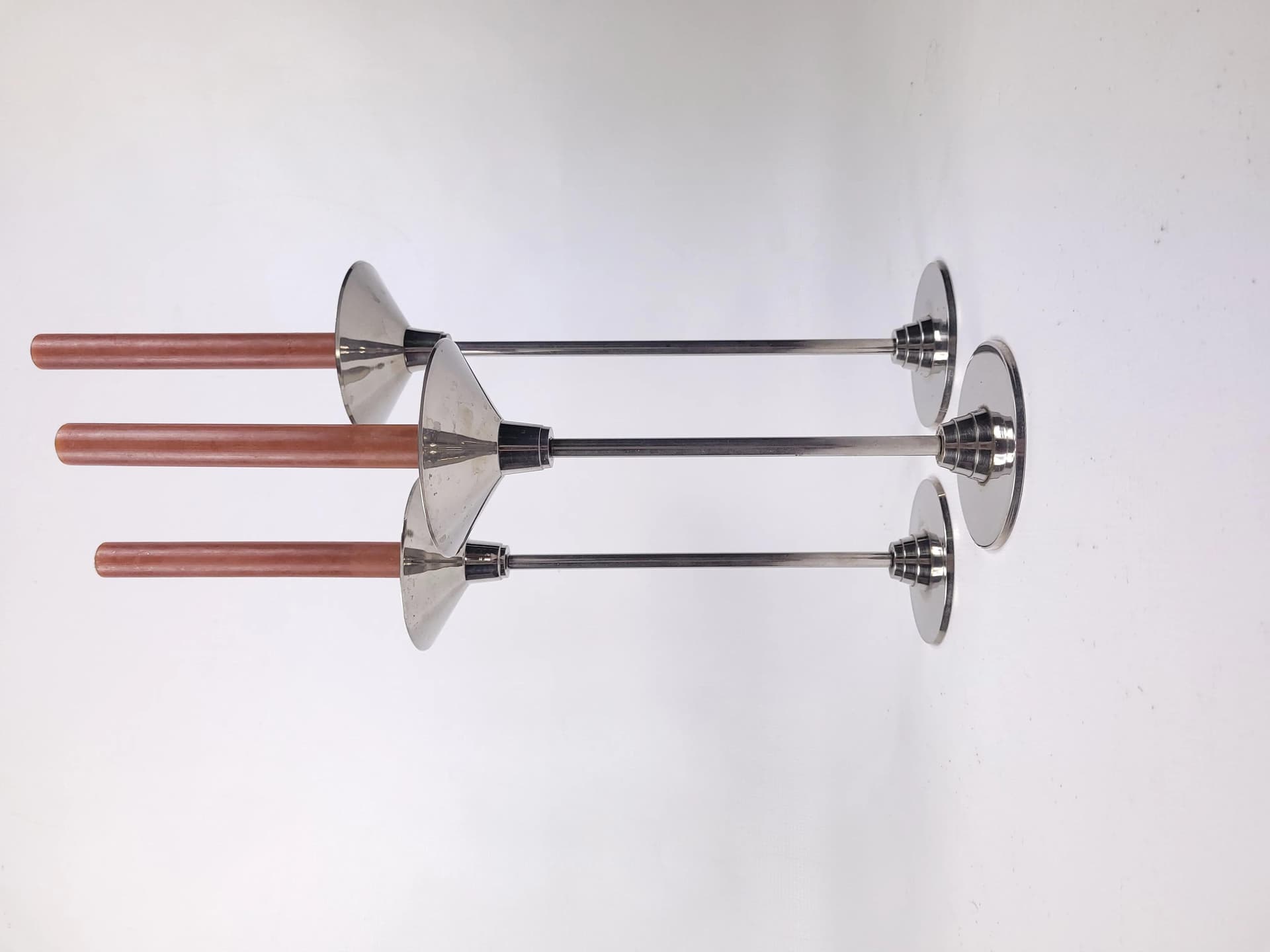 Komplet trzech świeczników modernistycznych, metal szary, Polska, lata 70. - 86767