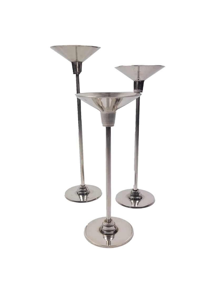 Komplet trzech świeczników modernistycznych, metal szary, Polska, lata 70.