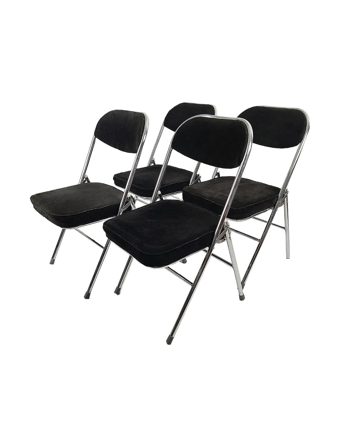 Komplet krzeseł składanych, sztruks czarny, stal chromowana, Polska, lata 70.