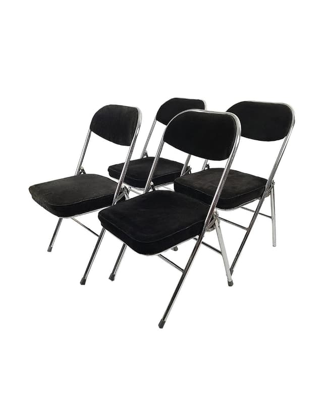 Komplet krzeseł składanych, sztruks czarny, stal chromowana, Polska, lata 70. - WYMIARY