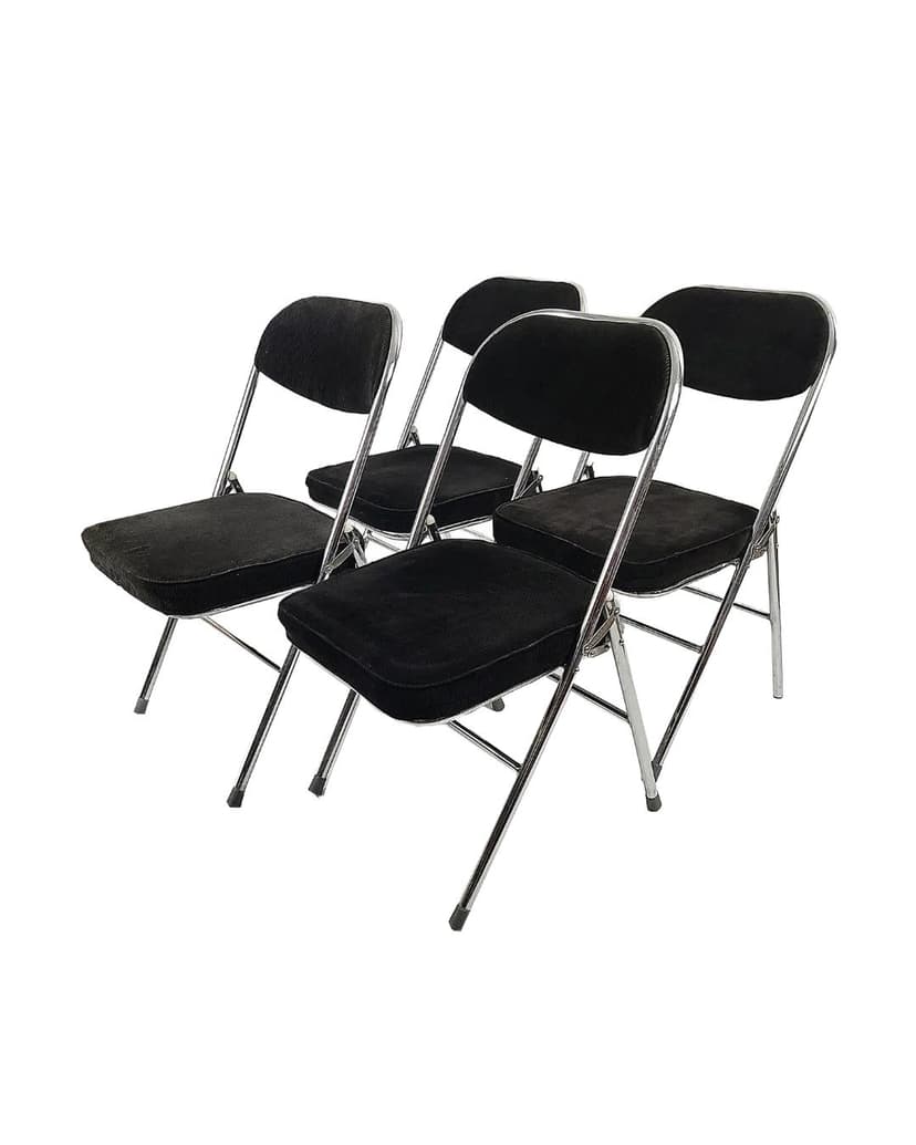 Komplet krzeseł składanych, sztruks czarny, stal chromowana, Polska, lata 70.
