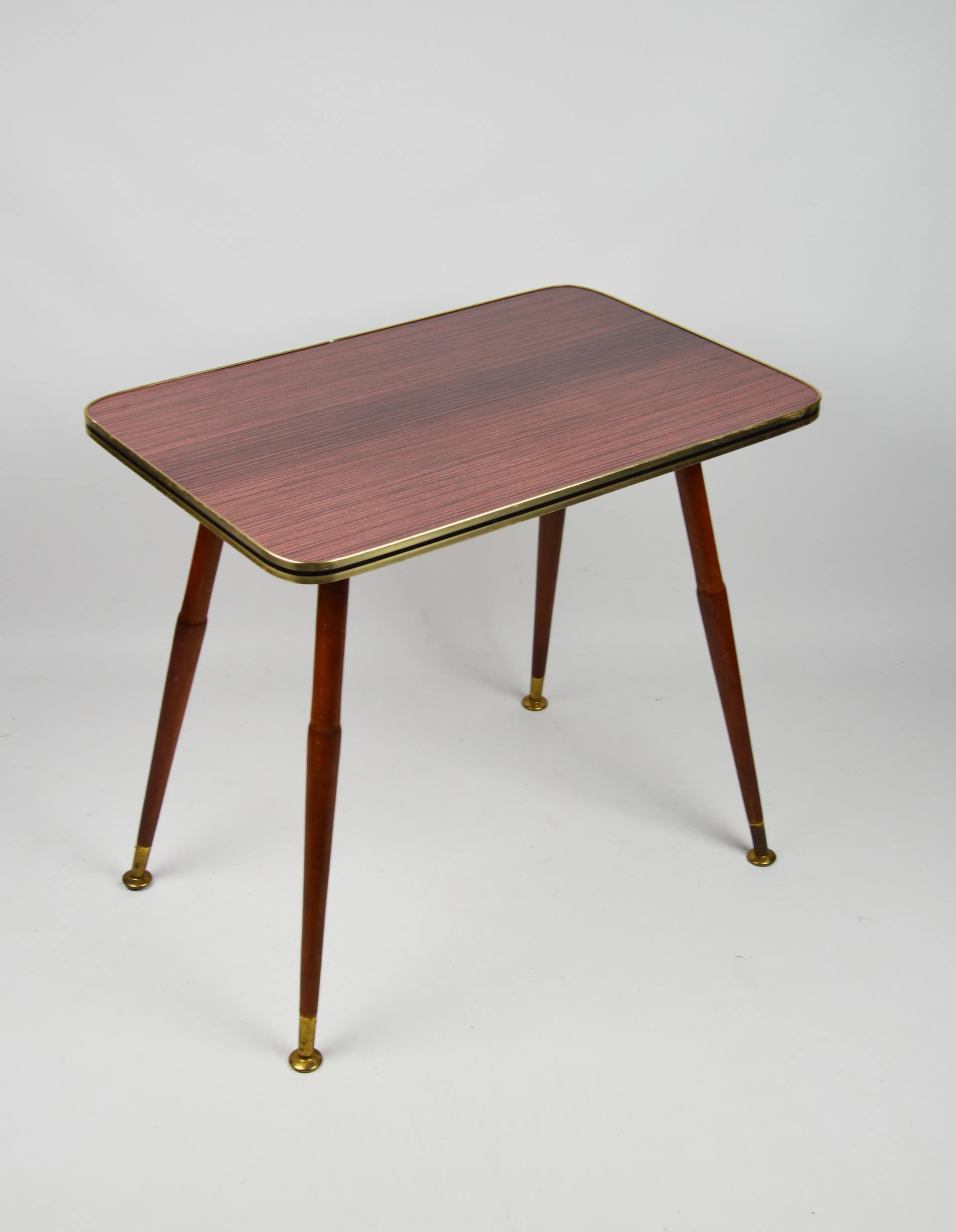 Stolik pomocniczy, drewno brązowy, metal złoty, Polska, lata 70. - 86743