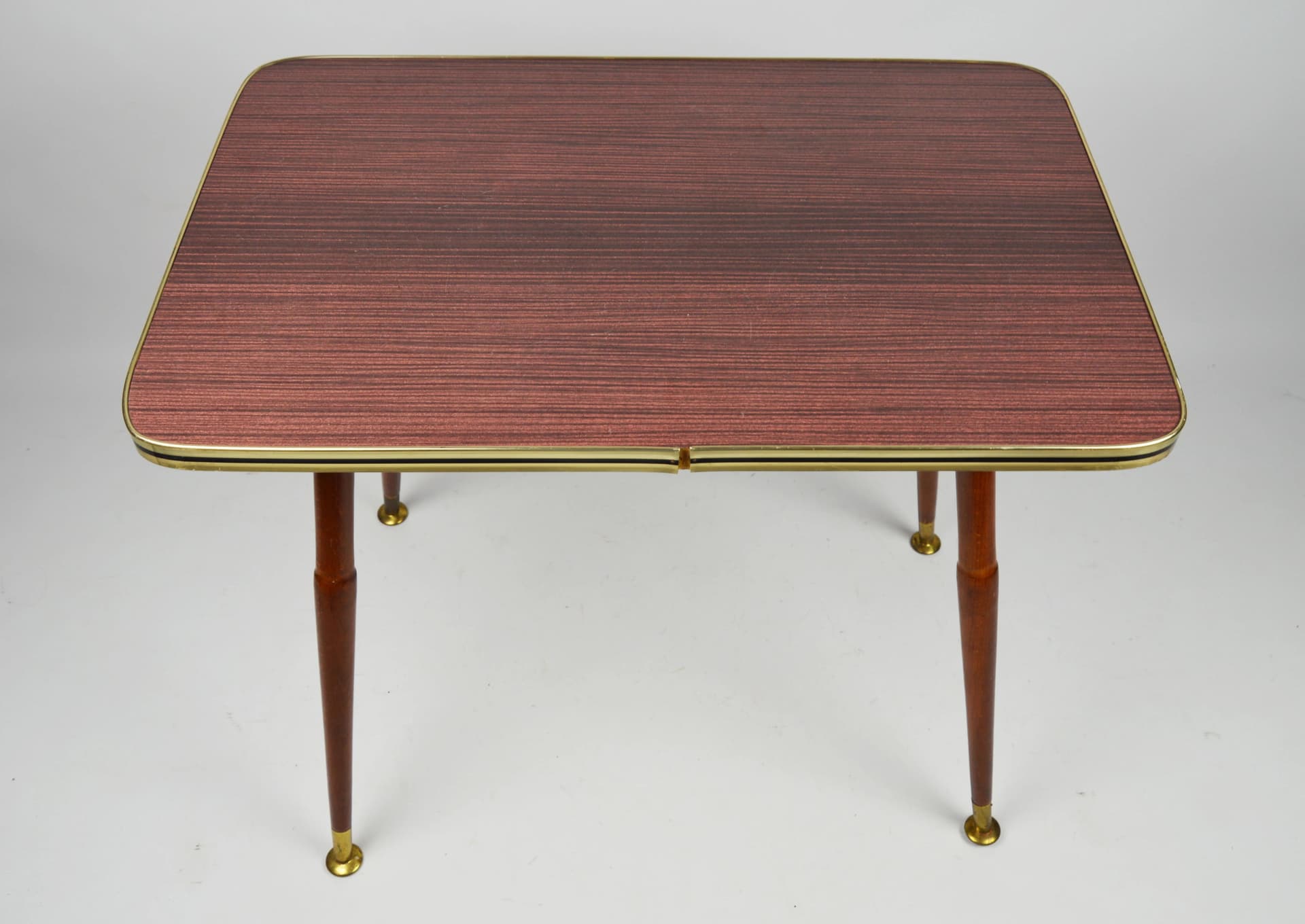 Stolik pomocniczy, drewno brązowy, metal złoty, Polska, lata 70. - 86738