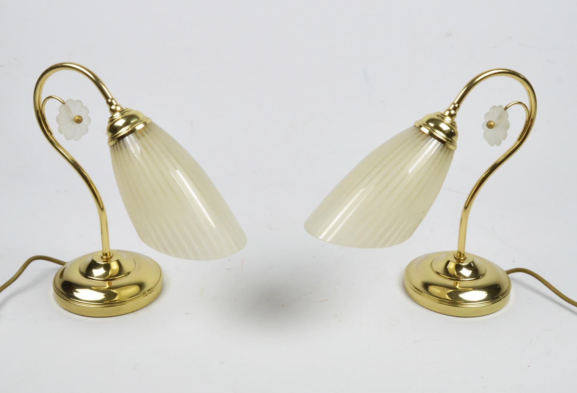 Pair of table lamps, gold, metal glass, Poland, 1980s. - 86710