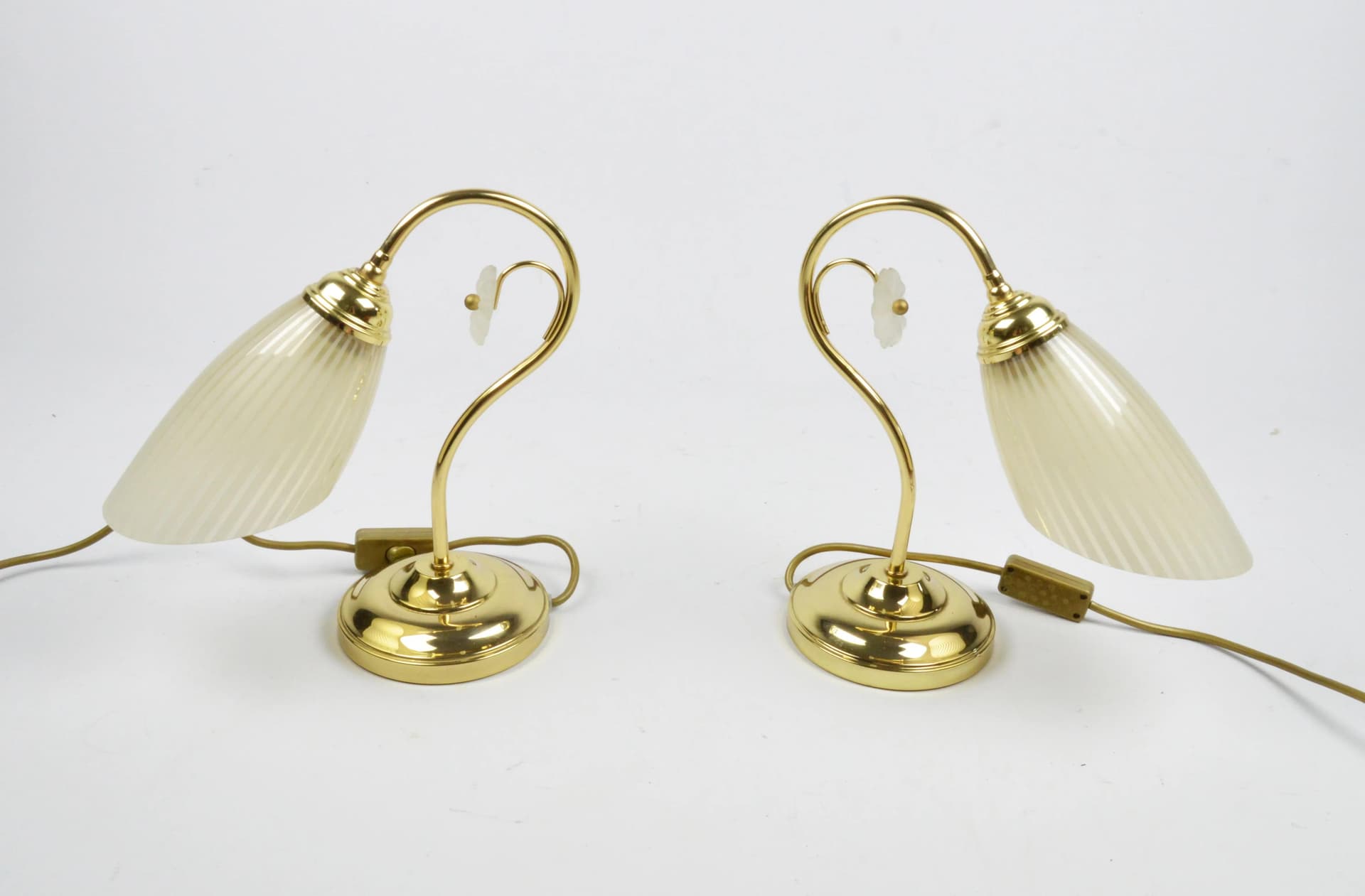 Pair of table lamps, gold, metal glass, Poland, 1980s. - 86715