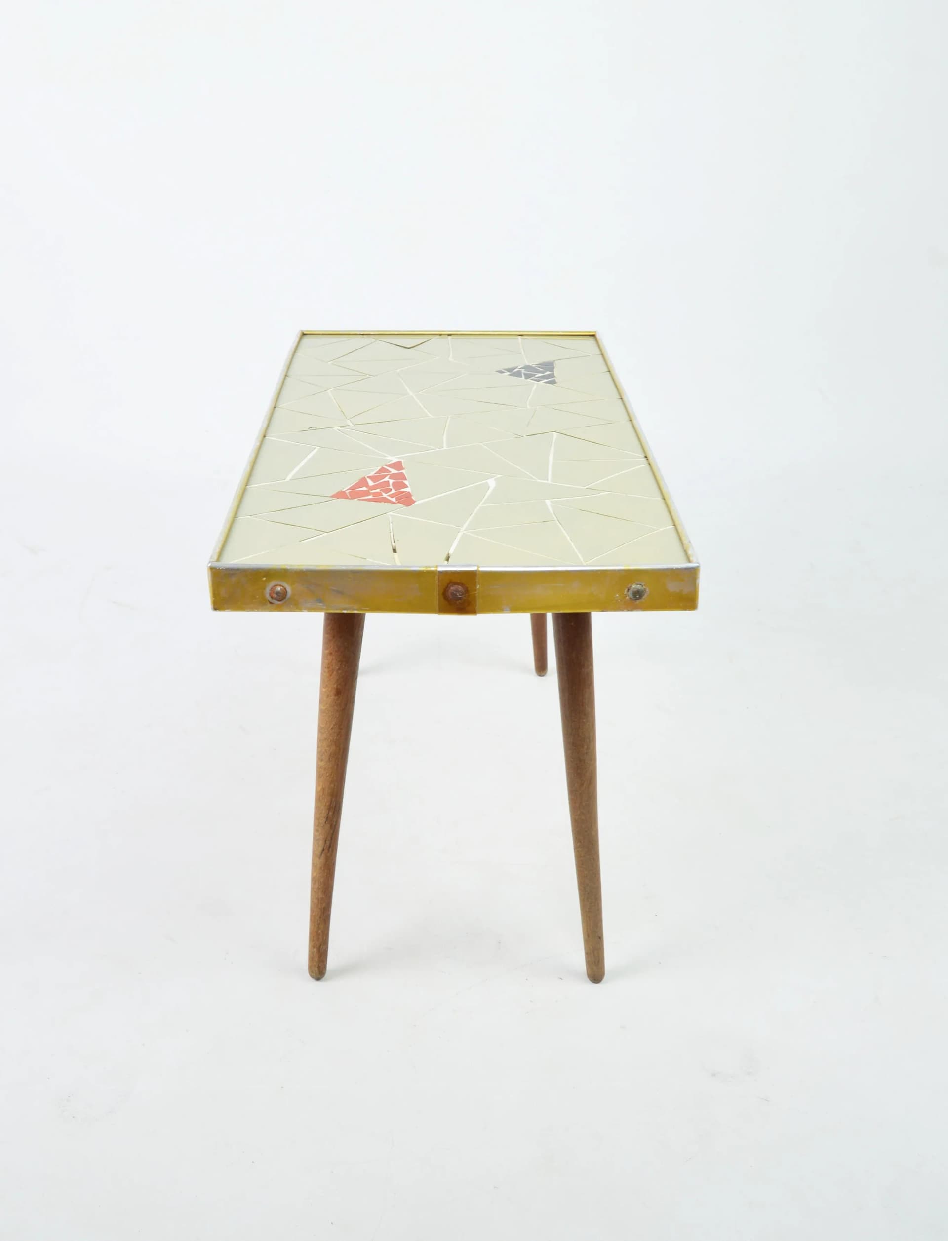 Plant stand table, white ceramic, wood, Poland, 1970s. - 86698