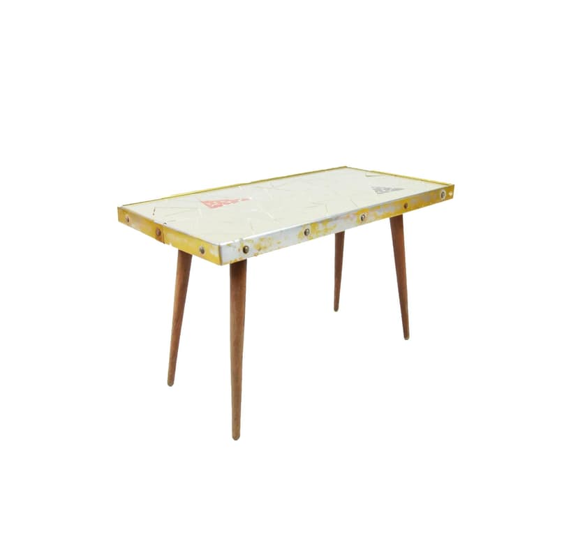 Plant stand table, white ceramic, wood, Poland, 1970s.