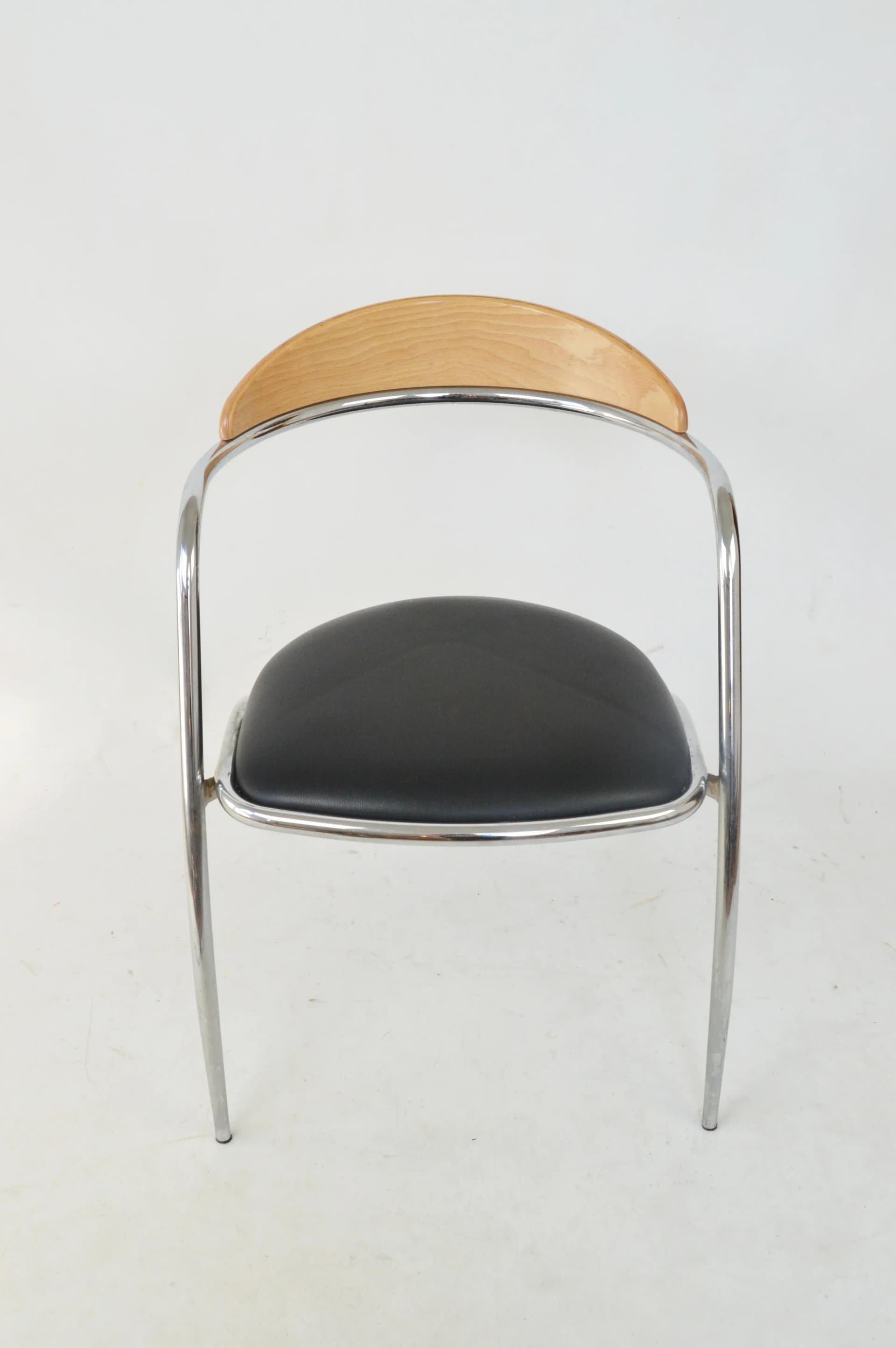 Krzesło Effezeta, skóra czarna, drewno, stal chromowana, Włochy, lata 80. - 86674