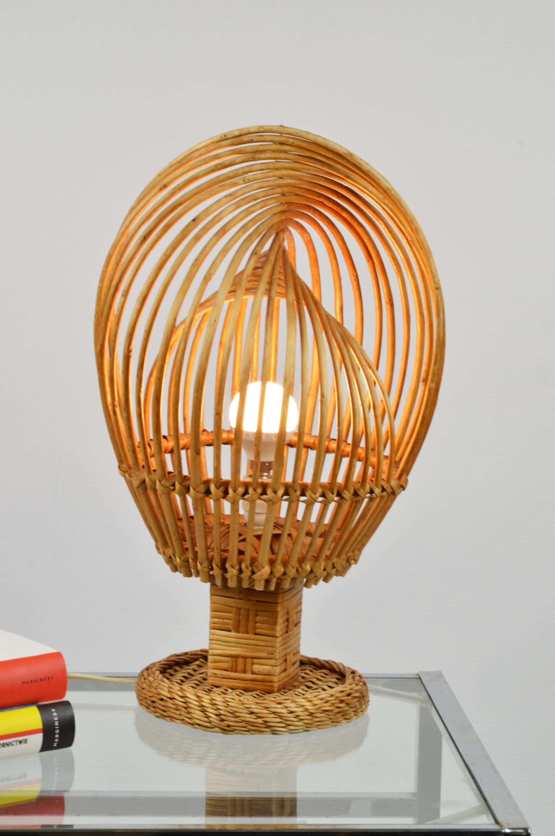 Table lamp, brown wicker, Poland, 1970s - 86615