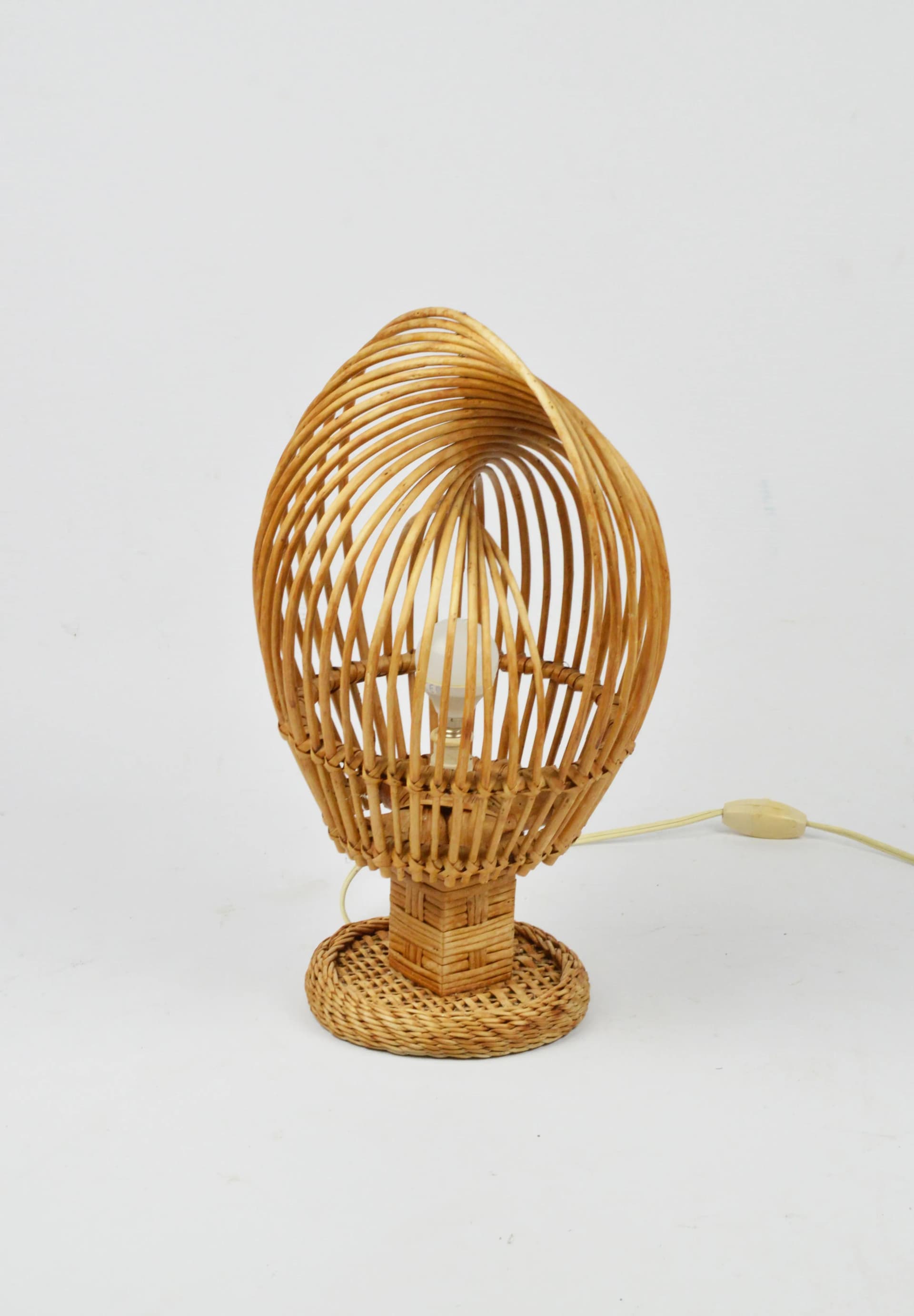 Table lamp, brown wicker, Poland, 1970s - 86616