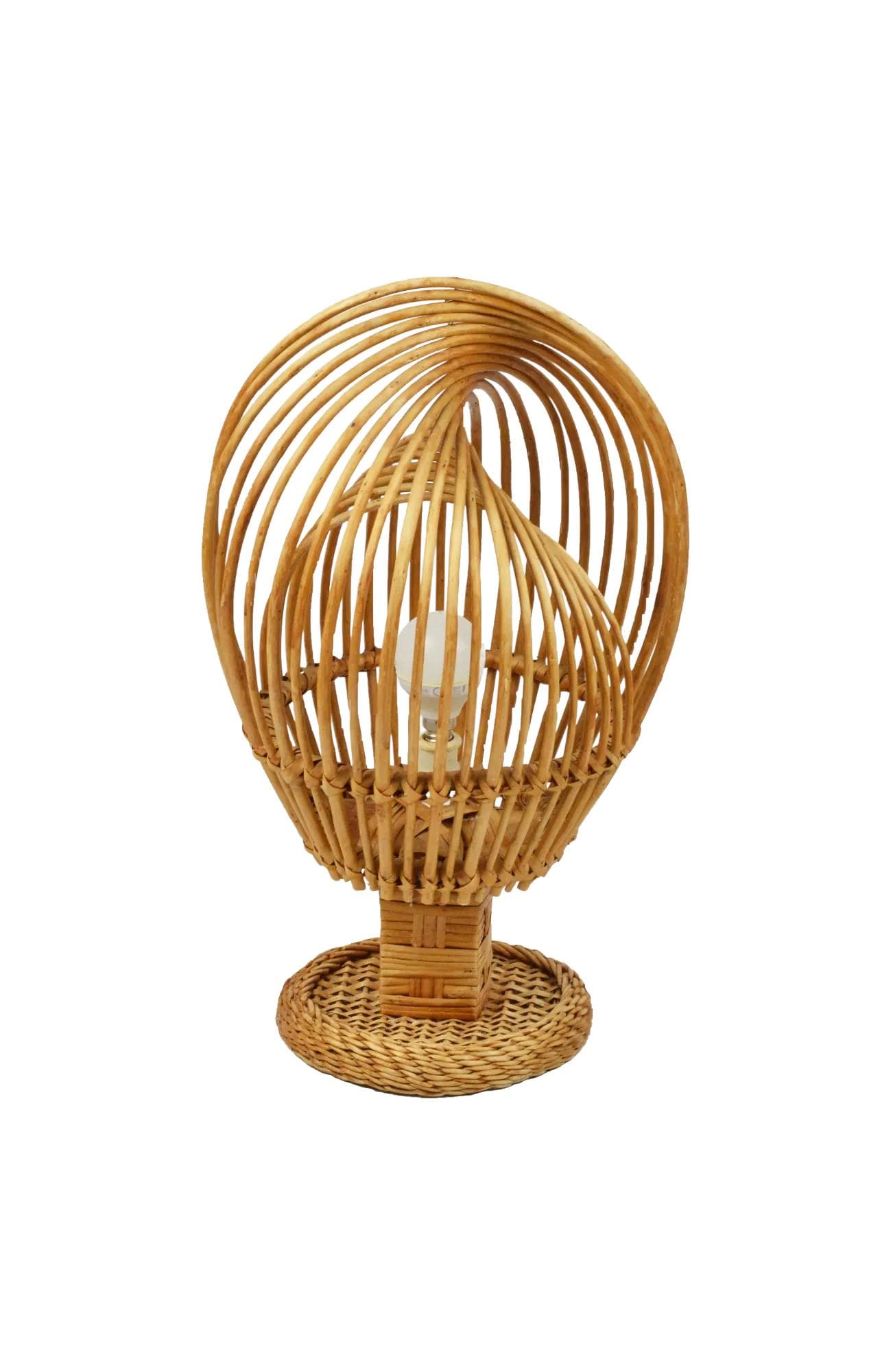 Table lamp, brown wicker, Poland, 1970s