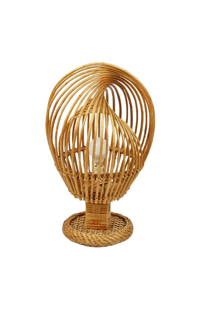 Table lamp, brown wicker, Poland, 1970s - DIMENSION