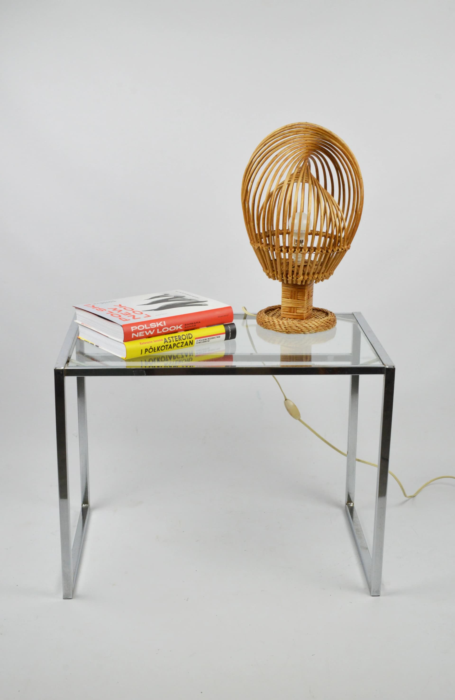 Table lamp, brown wicker, Poland, 1970s - 86614