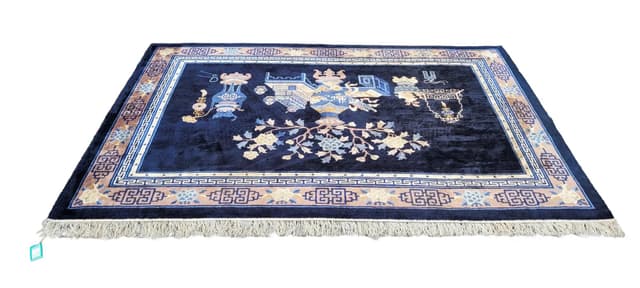 Dywan orientalny, granatowy, jedwab, Chiny, lata 80., 205x280 cm - WYMIARY