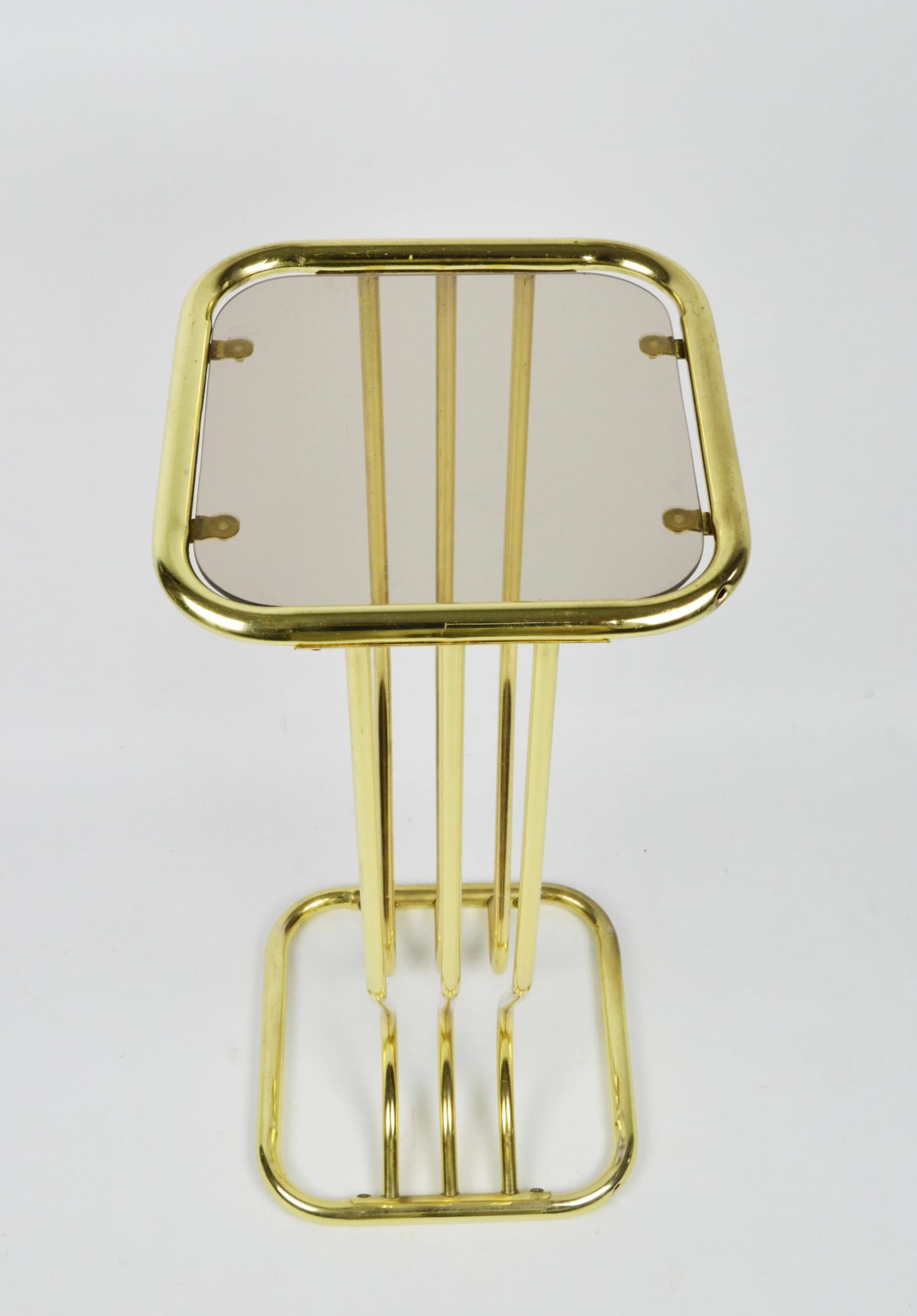 Kwietnik Hollywood Regency, metal złoty, szkło dymione, lata 80. - 86583