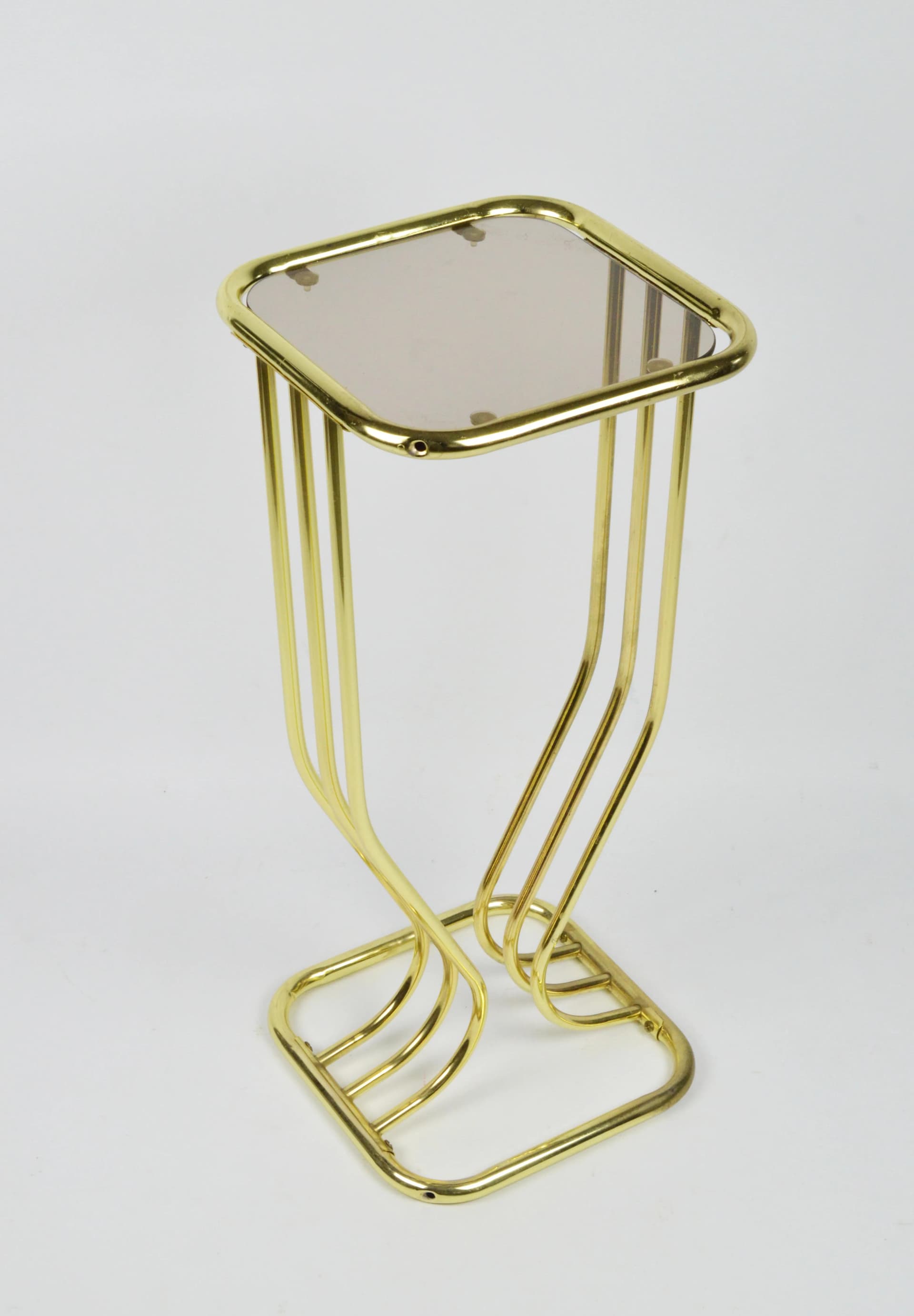 Kwietnik Hollywood Regency, metal złoty, szkło dymione, lata 80. - 86581