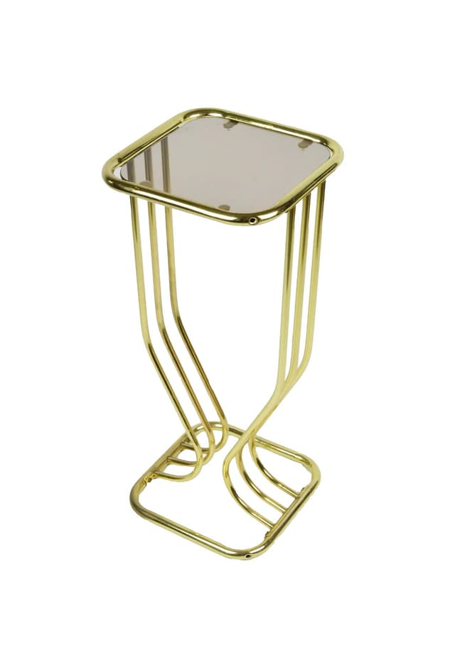 Kwietnik Hollywood Regency, metal złoty, szkło dymione, lata 80. - WYMIARY