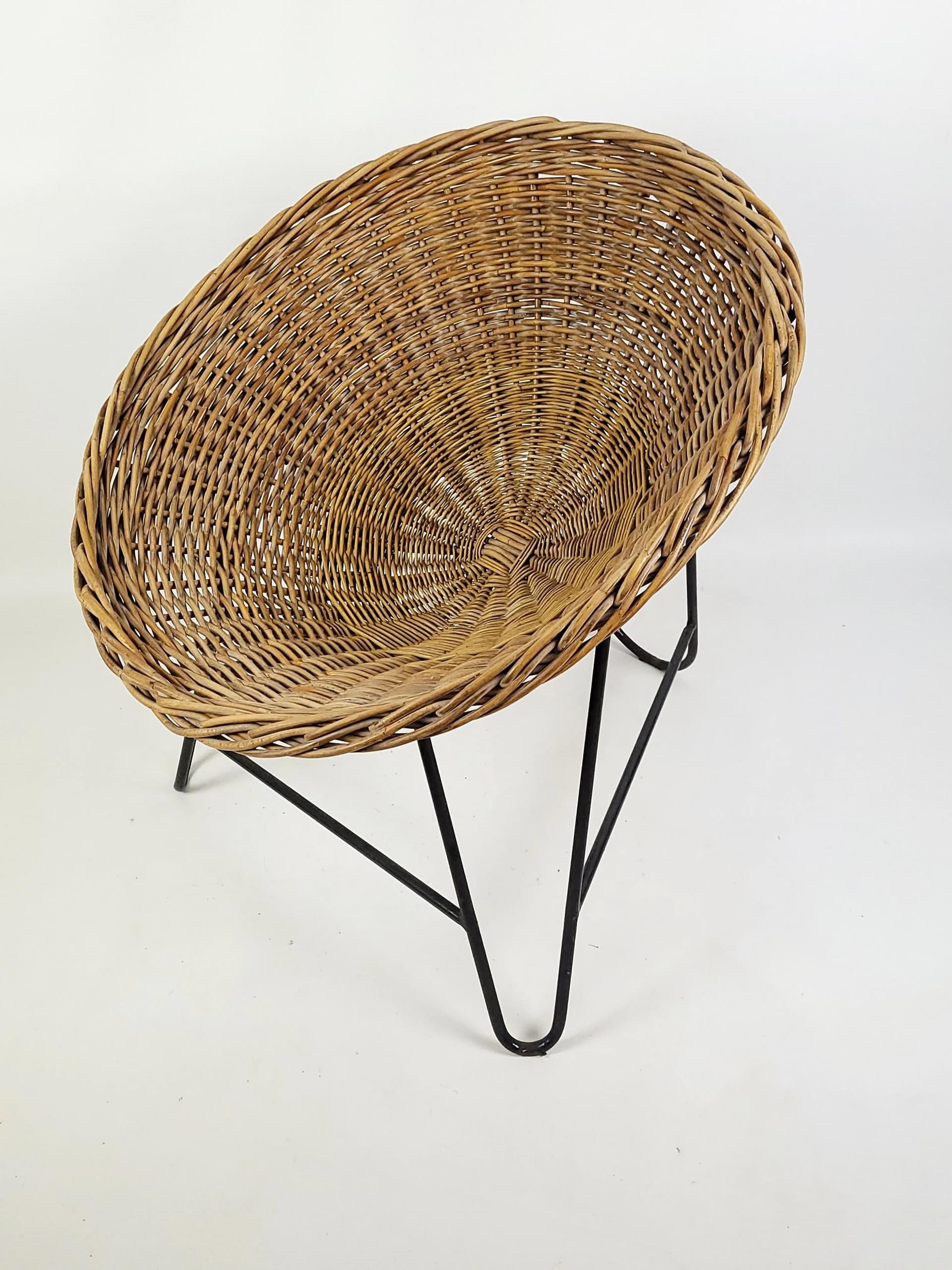 Armchair, brown wicker, black metal, Poland, 1970s. - 86531
