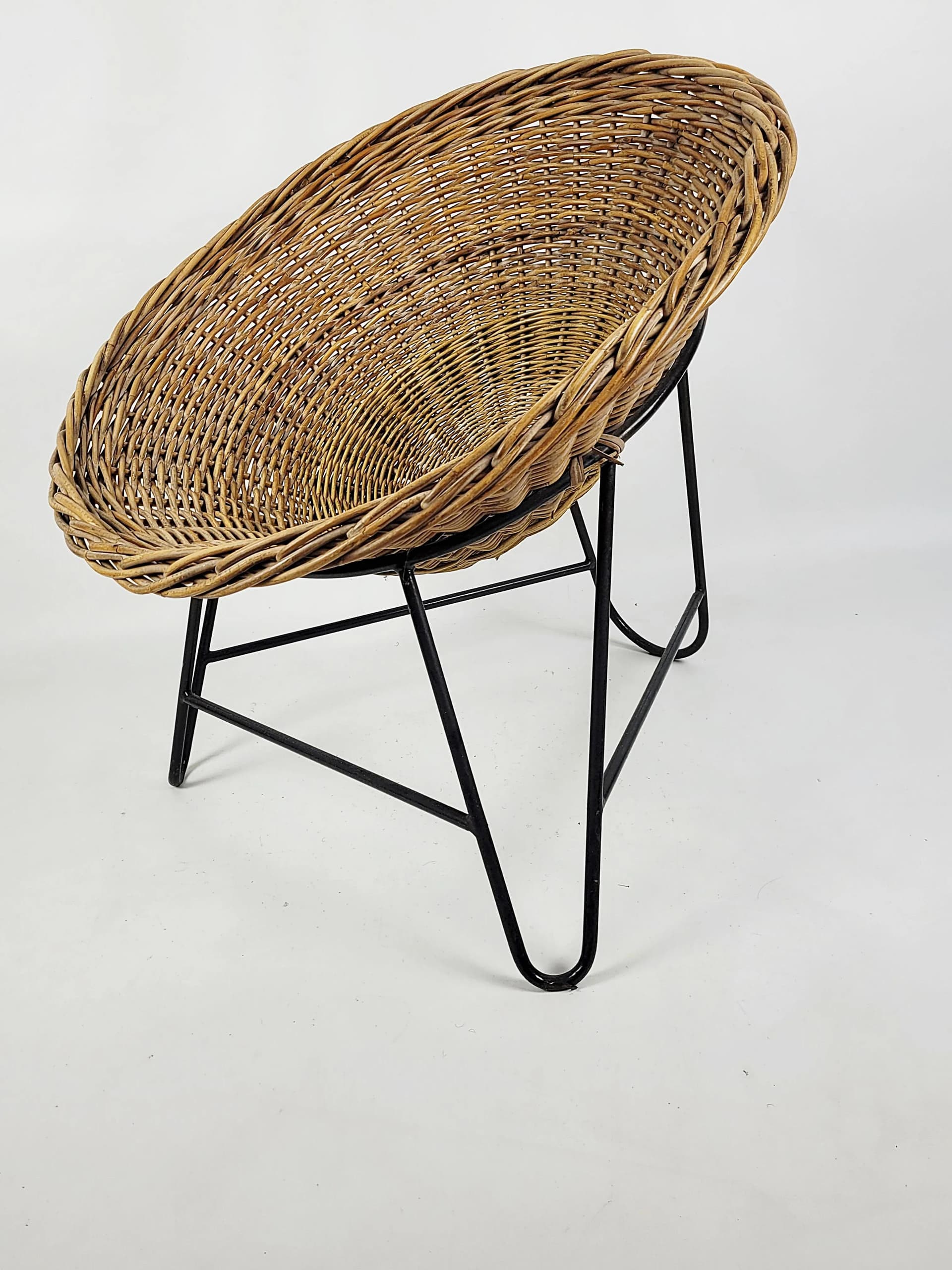 Armchair, brown wicker, black metal, Poland, 1970s. - 86526