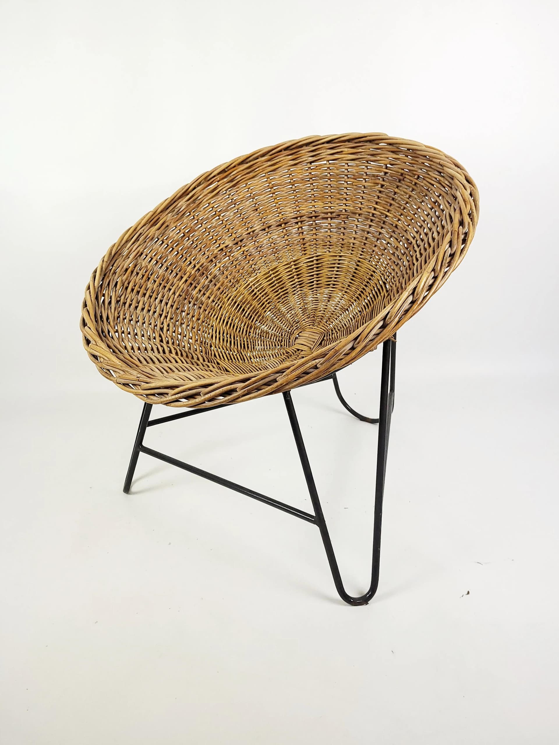 Armchair, brown wicker, black metal, Poland, 1970s. - 86534