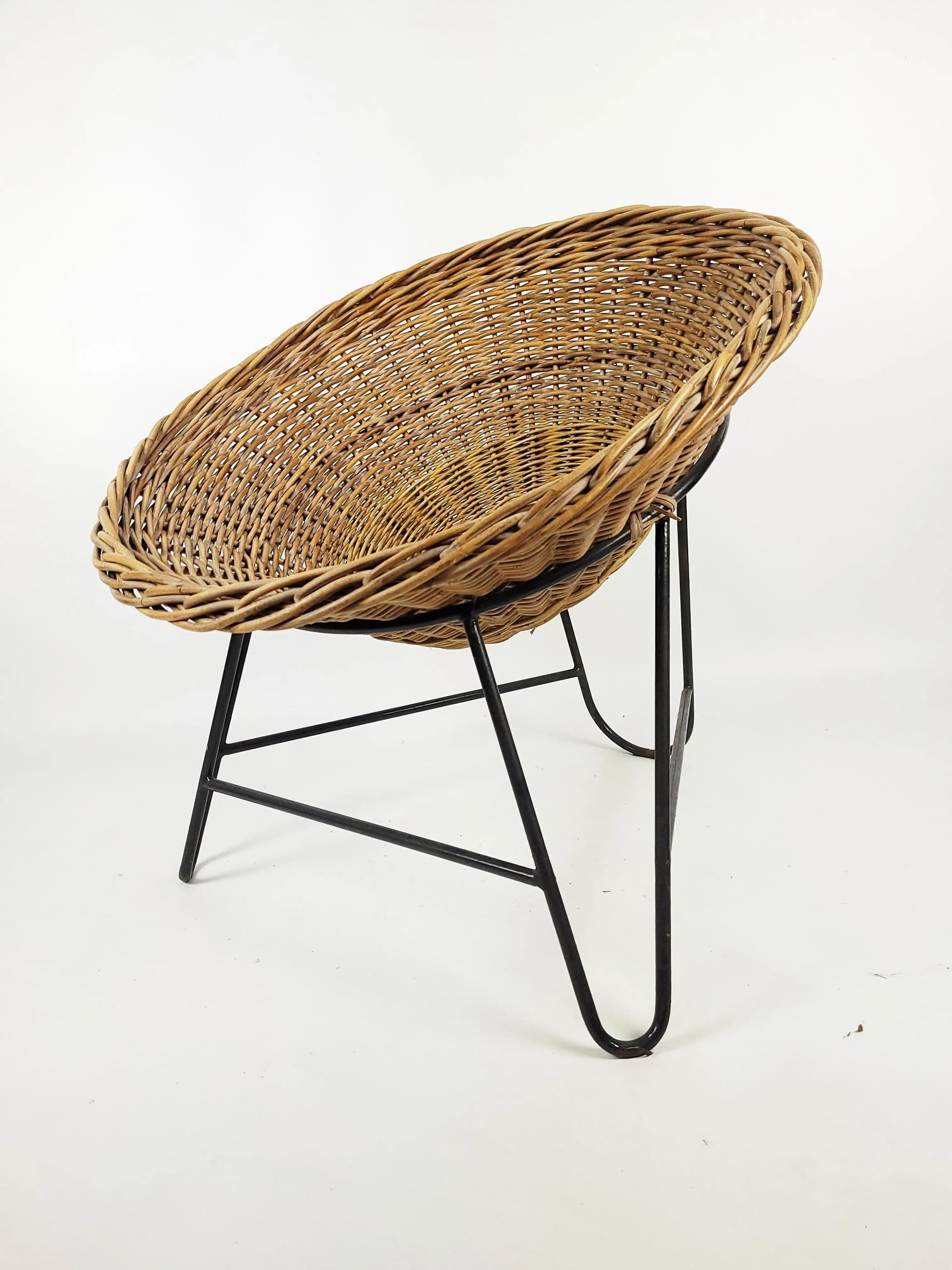 Armchair, brown wicker, black metal, Poland, 1970s. - 86533
