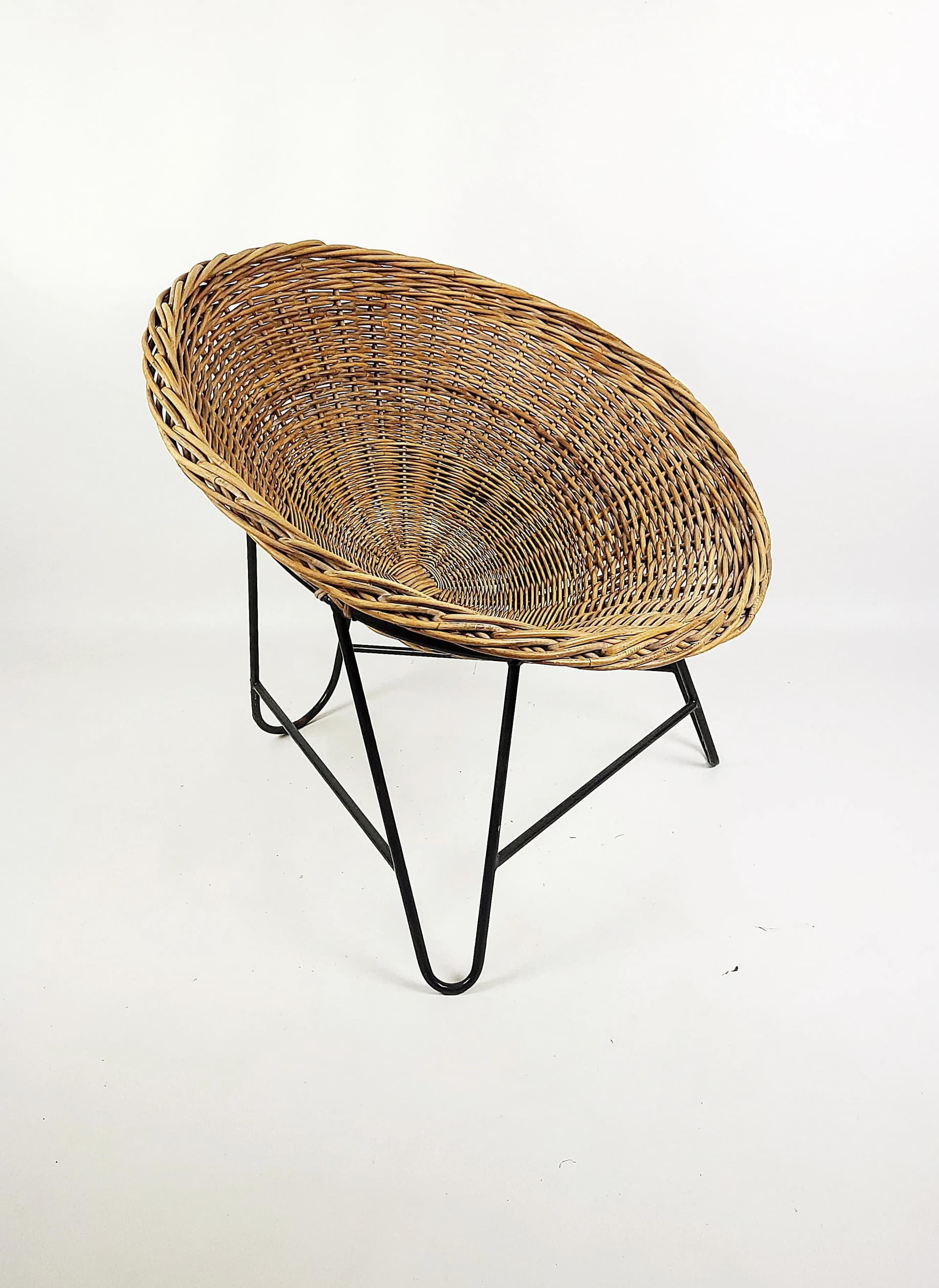 Armchair, brown wicker, black metal, Poland, 1970s. - 86530